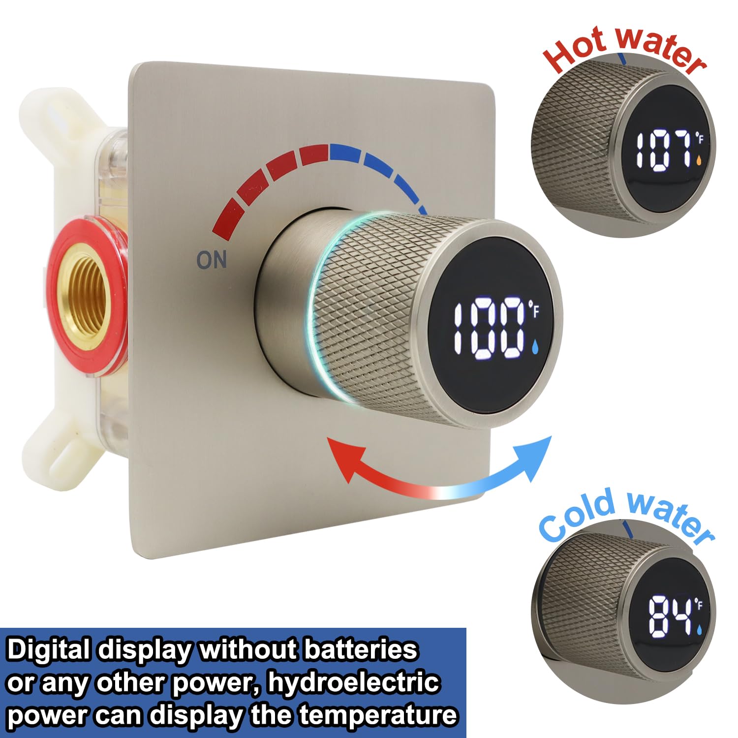 Digital Shower Valve with Temperature Display - Solid Brass Concealed Shower Diverter Kit with Wall Mount & Body Jets Control - Brushed Nickel Finish for Modern Bathroom & Spa Experience