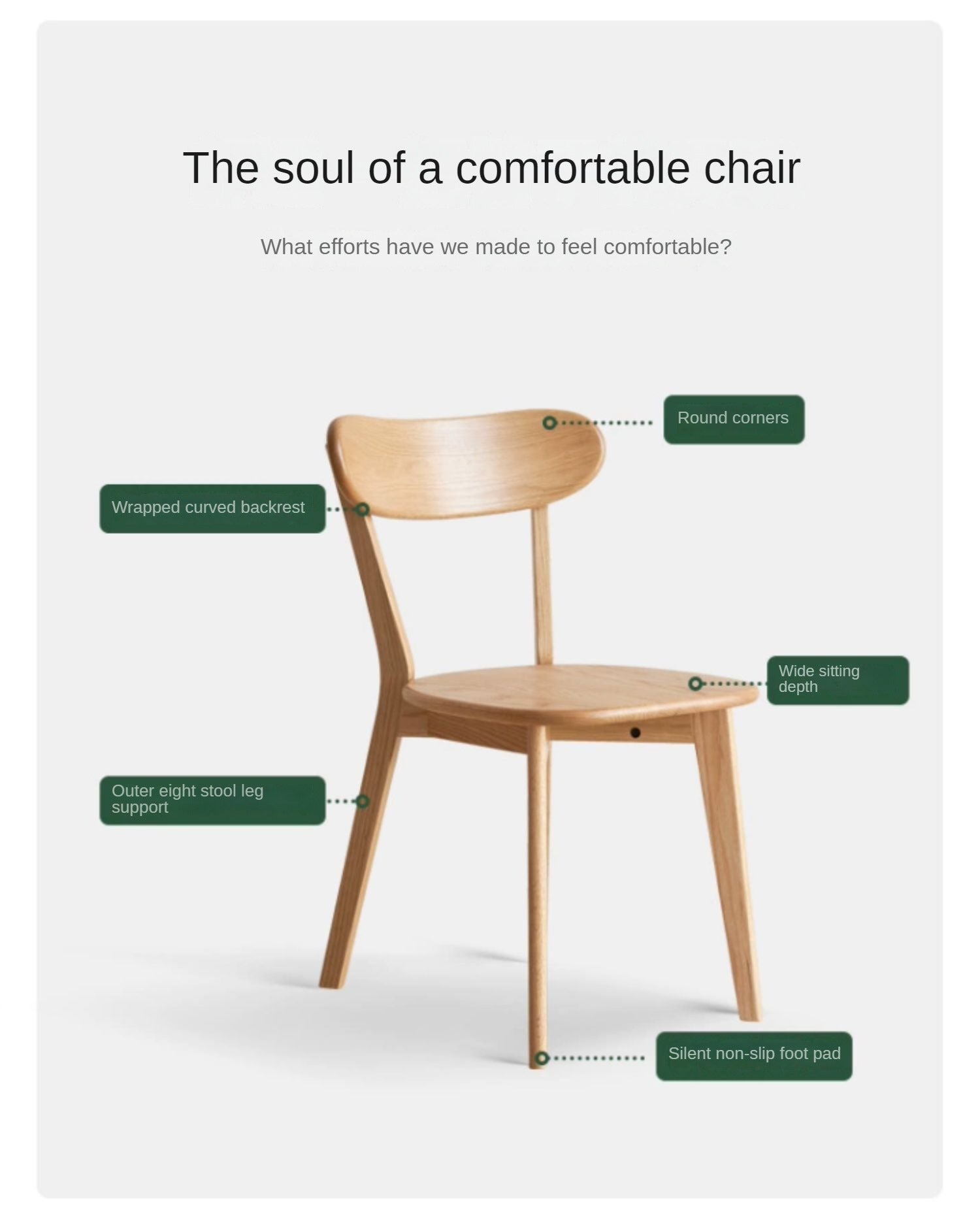 Solid Wood Dining Chair with Curved Backrest - Oak, Cherry, Beech Wood Options - Perfect for Kitchen, Dining Room & Restaurant Seating