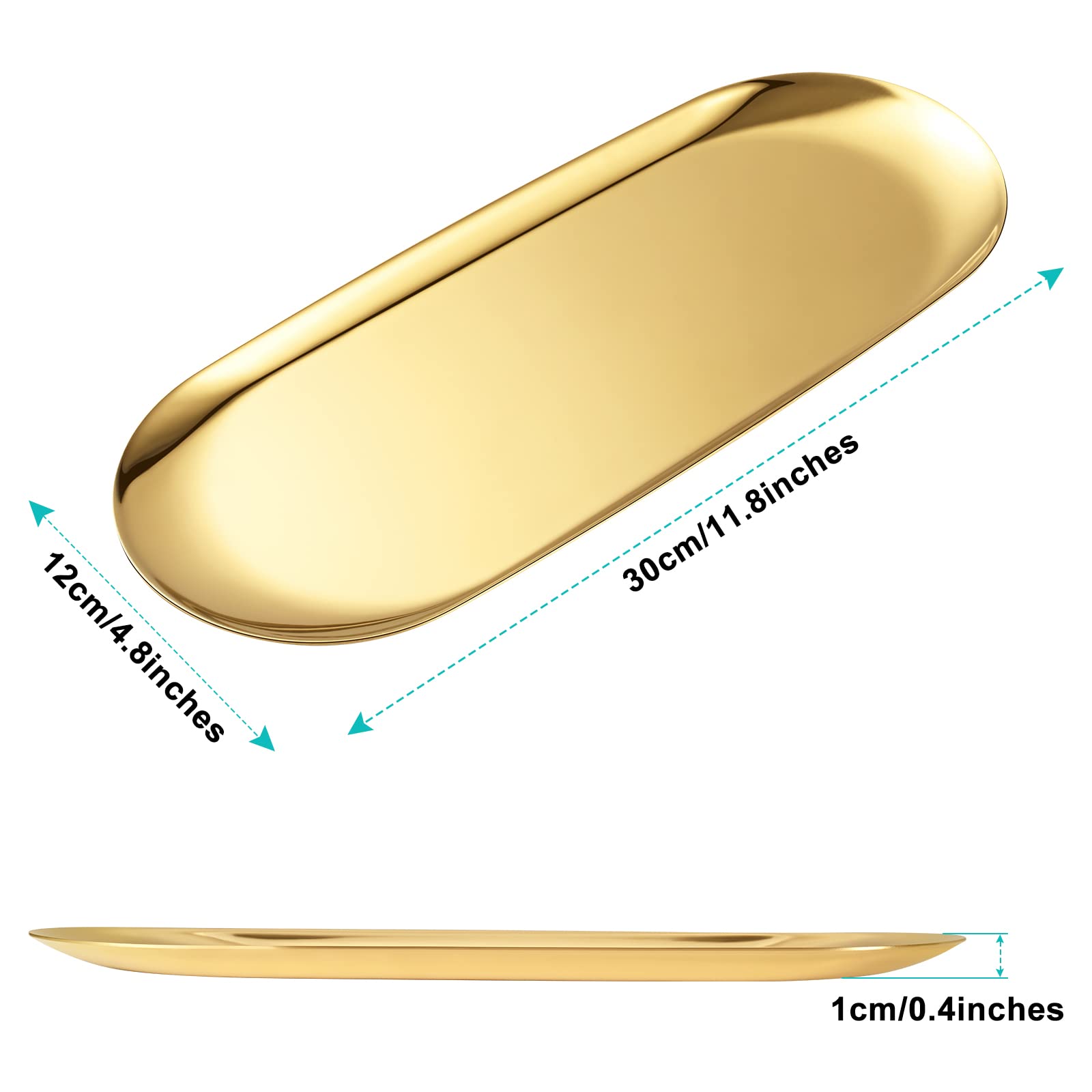 Stainless Steel Tray for Jewelry & Makeup - Gold Vanity Decor (30x12cm) - Perfect for Bathroom & Living Room