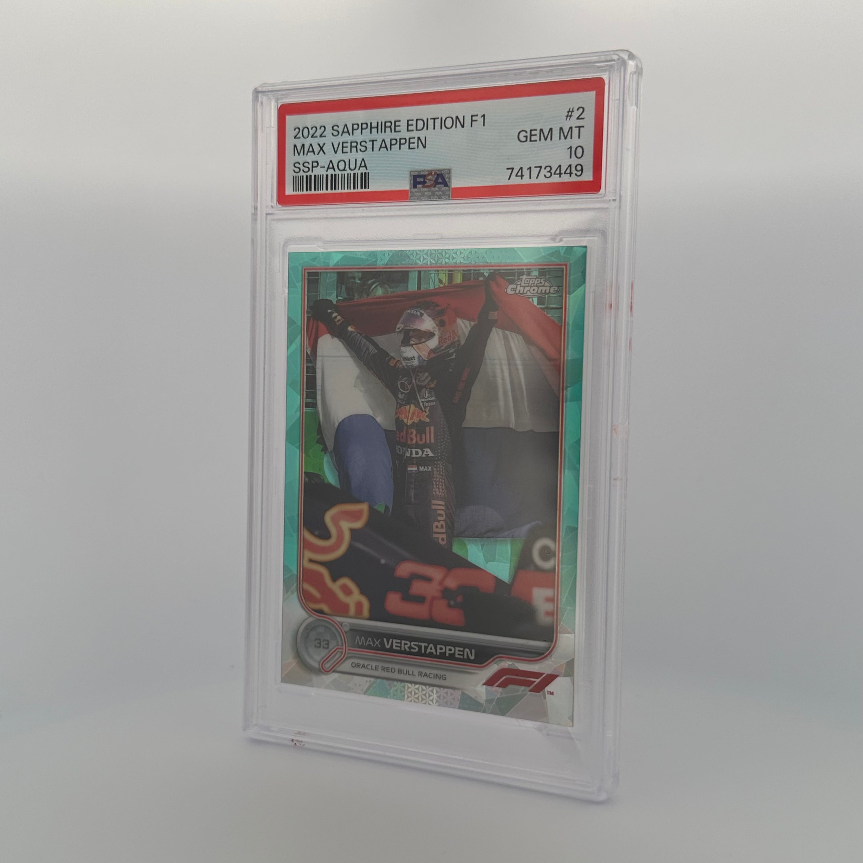 PSA 10 MAX VERSTAPPEN #2 13/99 SAPPHIRE EDITION SSP AQUA - Rare Trading Card for Collectors & Sports Memorabilia Enthusiasts