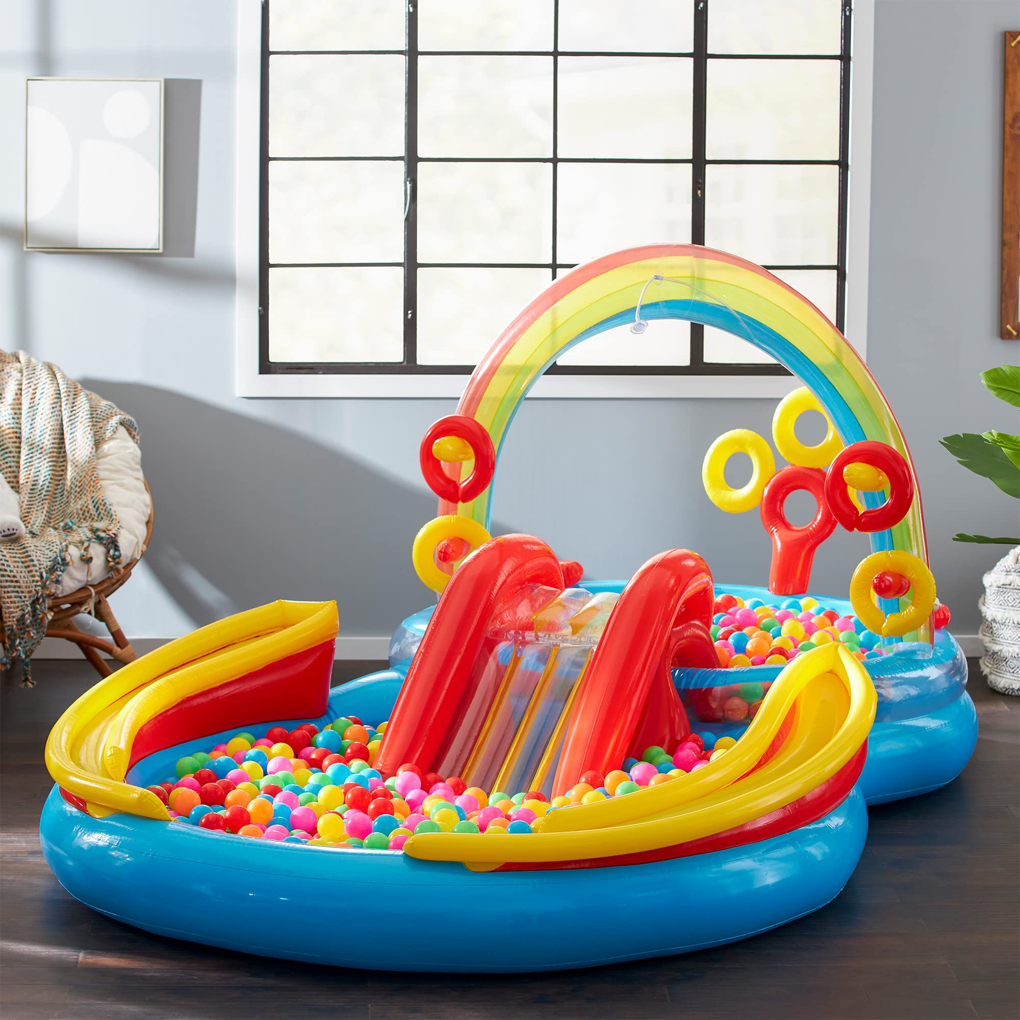 **Intex 8ft x 6.25ft x 43in Dinosaur Inflatable Play Pool for Kids - Rainbow Color Outdoor Water Fun for Backyard, Summer Parties & Family Gatherings**