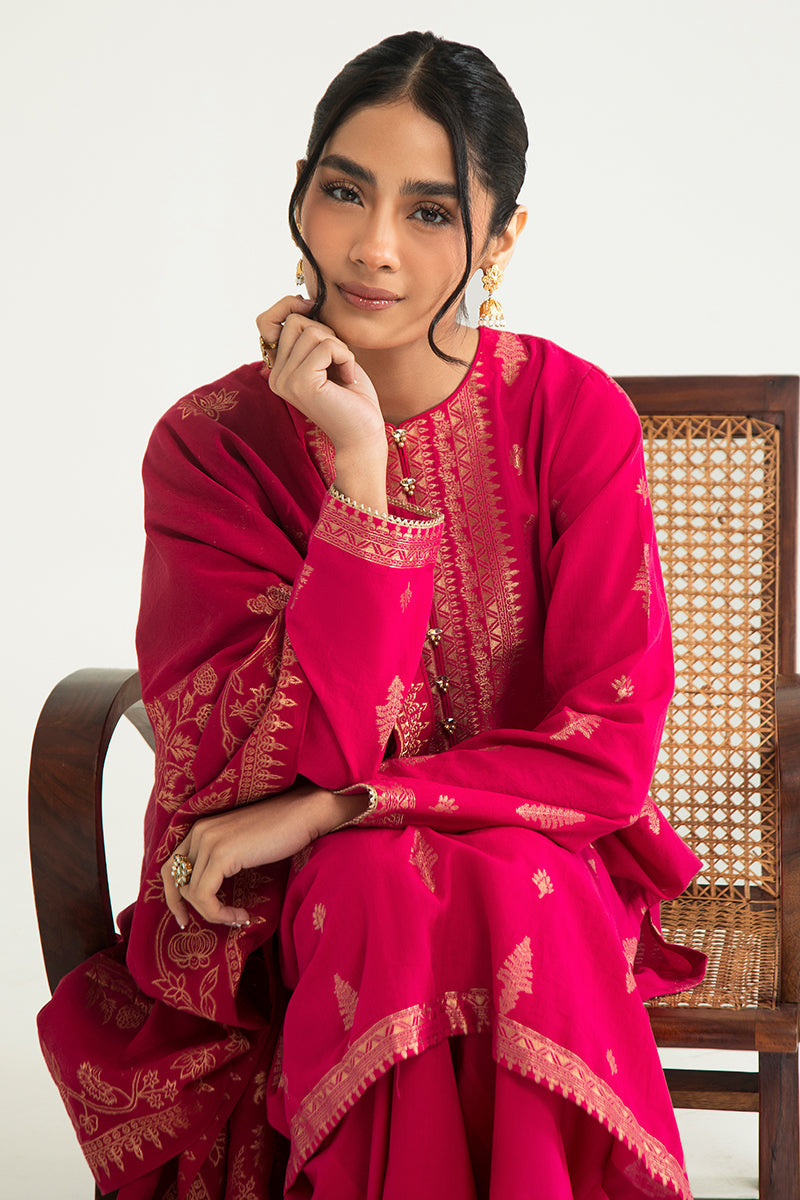 Majestic Charm B 3-Piece Cotton Jacquard Suit Set for Women - Elegant Ethnic Embroidered Outfit for Weddings, Parties & Special Occasions