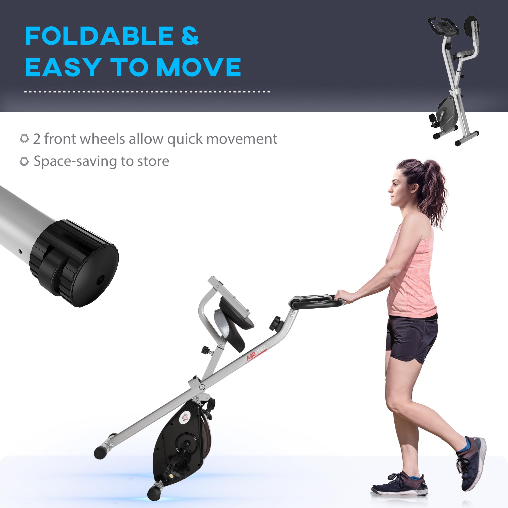 Soozier Foldable Upright Exercise Bike - 8-Level Magnetic Resistance Indoor Cycling Bike for Home Cardio Workout | Perfect for Aerobic Training, Weight Loss & Small Space Fitness