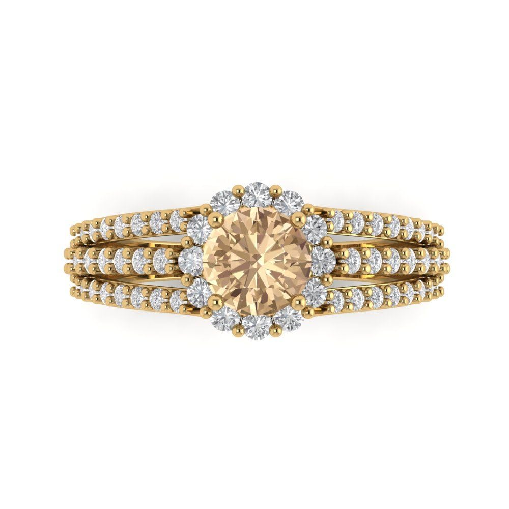1.98ct Yellow Moissanite Engagement Ring - 14k Gold Halo Solitaire for Bridal & Anniversary Gifts