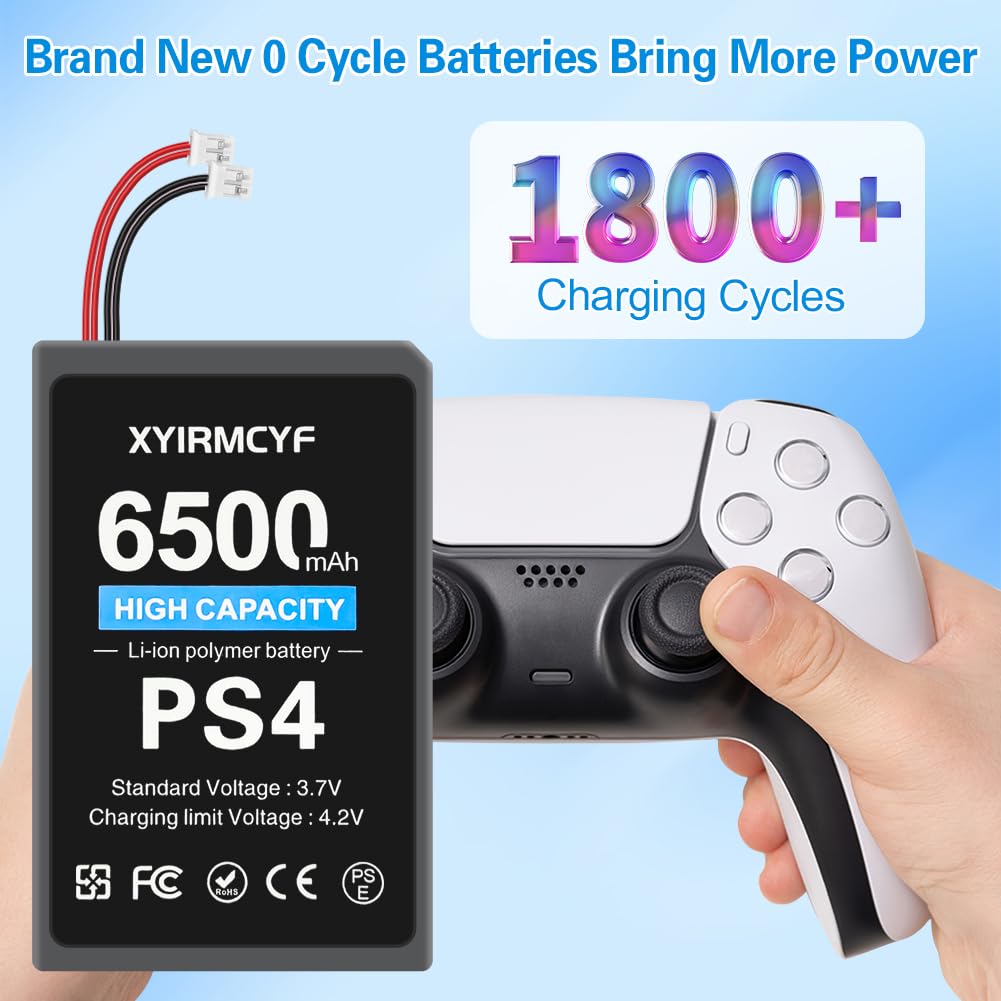 2PCS PS4/LIP1522 Battery (2024 New Upgrade) - 6500mAh High Capacity Rechargeable Battery for PlayStation 4, PS4 Pro DualShock 4 Controllers (CUH-ZCT1E/CUH-ZCT1H/CUH-ZCT1U) - Perfect for Gaming Marathons & Extended Play Sessions