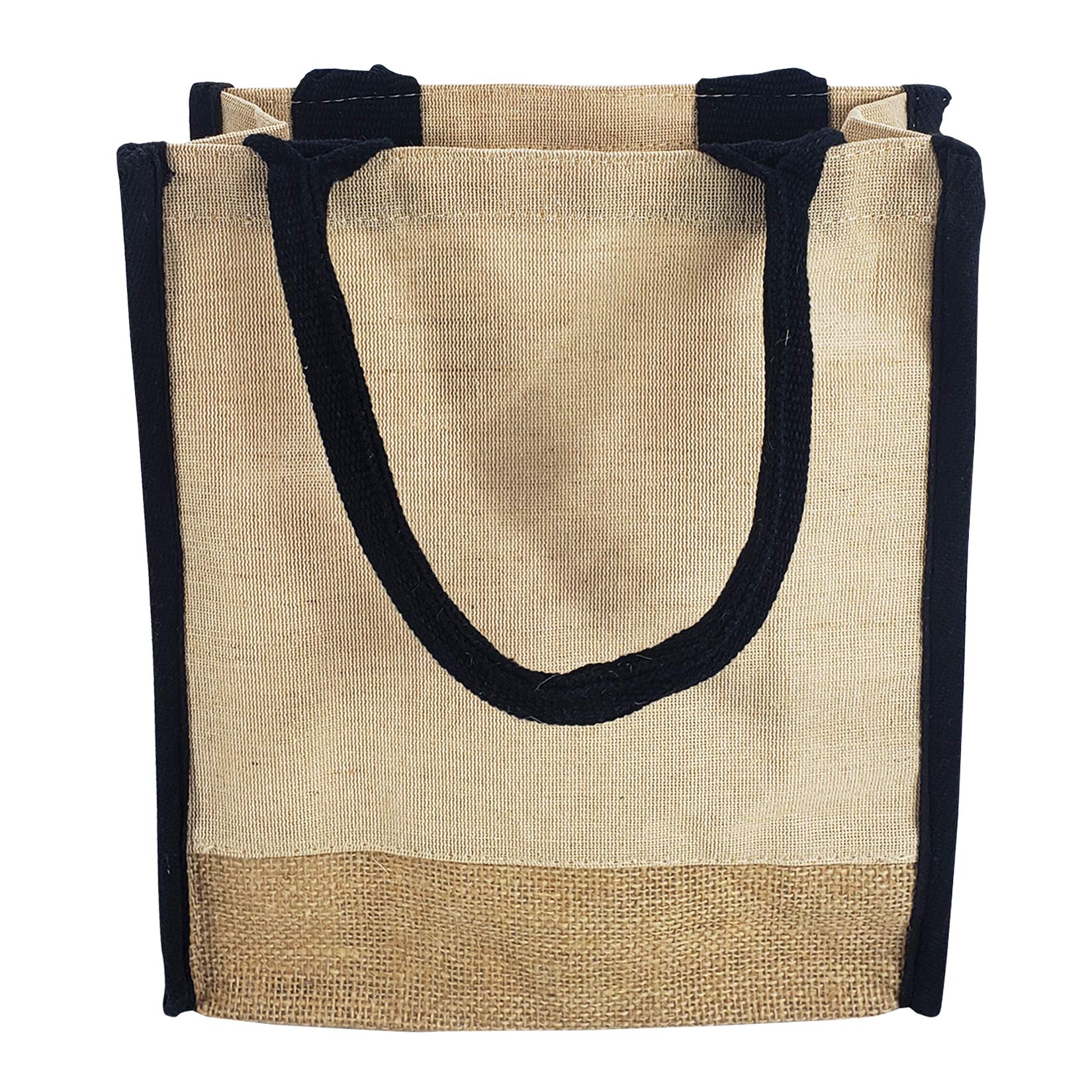 Eco-Friendly Reusable Jute Canvas Tote Bags with Full Gusset & Laminated Interior - 6 Pack Black Hessian Burlap Bags for Work, School, Shopping & Daily Use (12”W x 12”H x 4”D) - Perfect for Groceries, Beach Trips & Farmers Market