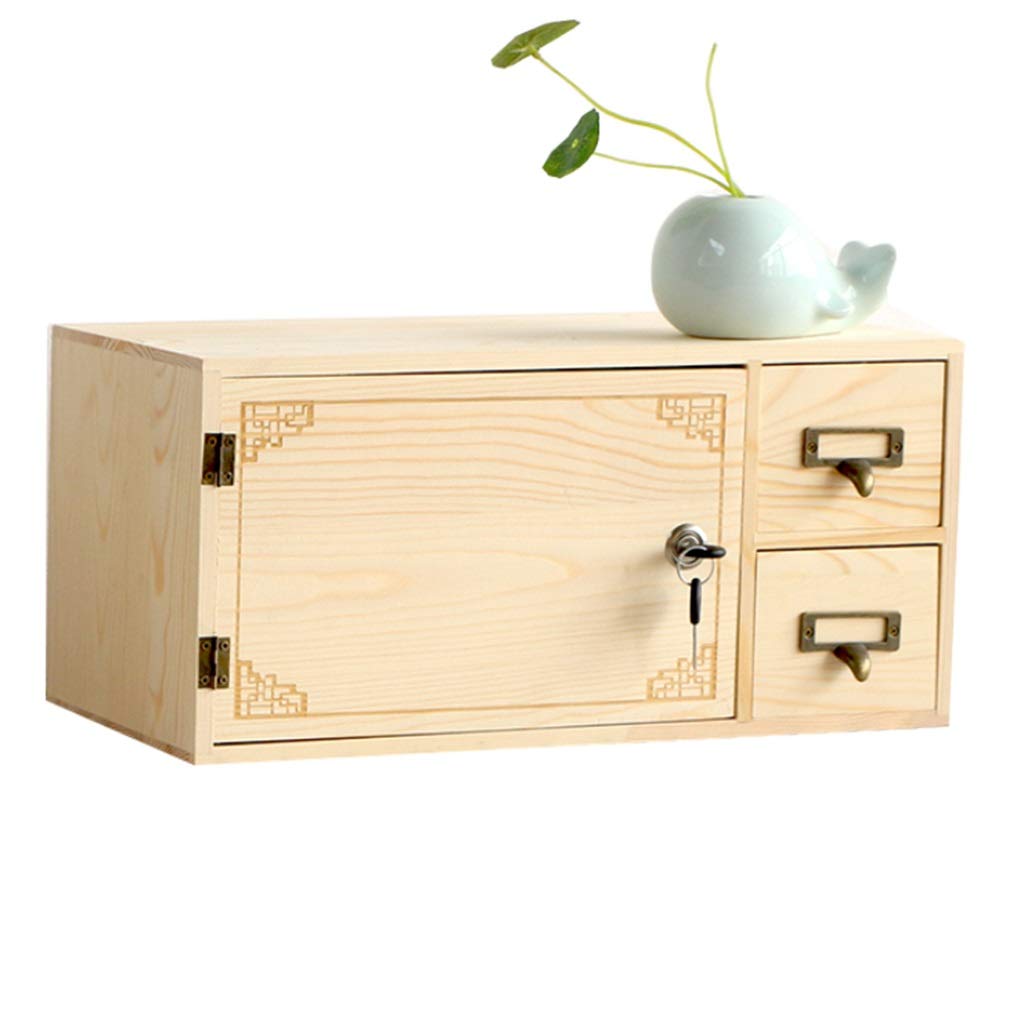 Lockable Desktop Bookshelf Organizer - Beige Office Storage Box with Door & Drawer for Books, Cosmetics, Supplies (15.7x7.5x7.5 Inches) - Perfect for Home Office, Dorm Room & Vanity Organization