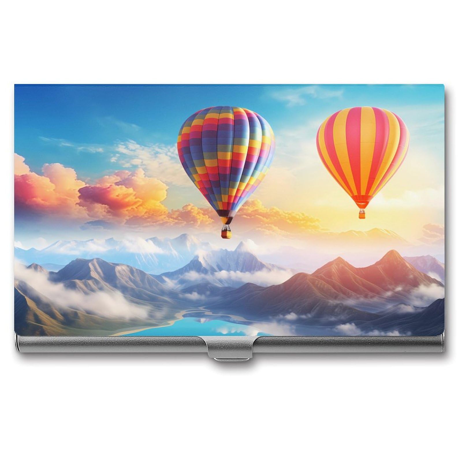 Rainbow Mountain Hot Air Balloon Business Card Holder - Cute ID & Credit Card Wallet Case - Perfect for Office, Travel, and Everyday Use