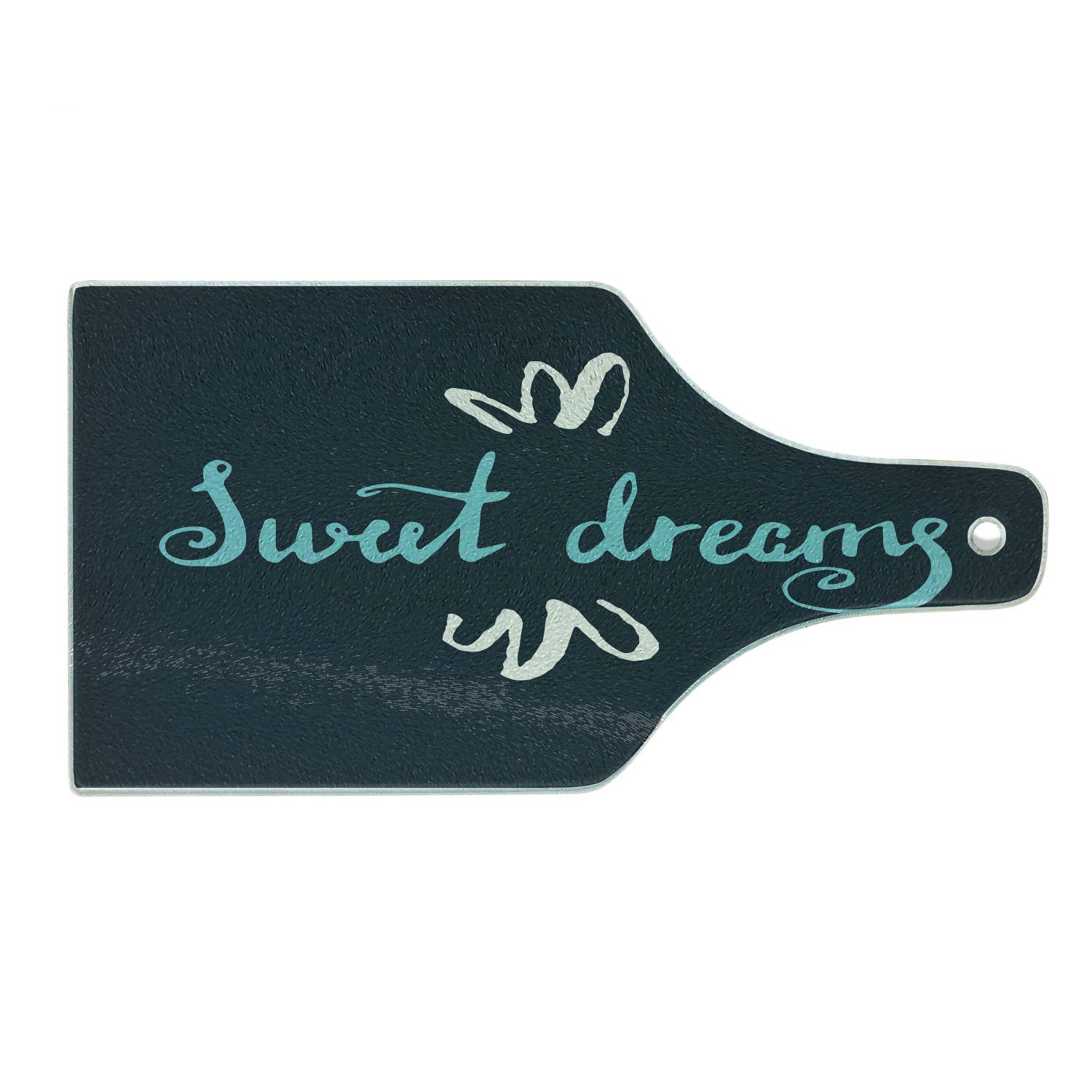 Ambesonne Sweet Dreams Wine Bottle Shaped Cutting Board - Modern Hand Drawn Lettering with Floral Details - Tempered Glass Serving Board for Cheese, Charcuterie & Entertaining - Dark Teal, Pale Blue & White Decorative Kitchen Accessory - Perfect for Dinner Parties, Gifts & Home Decor