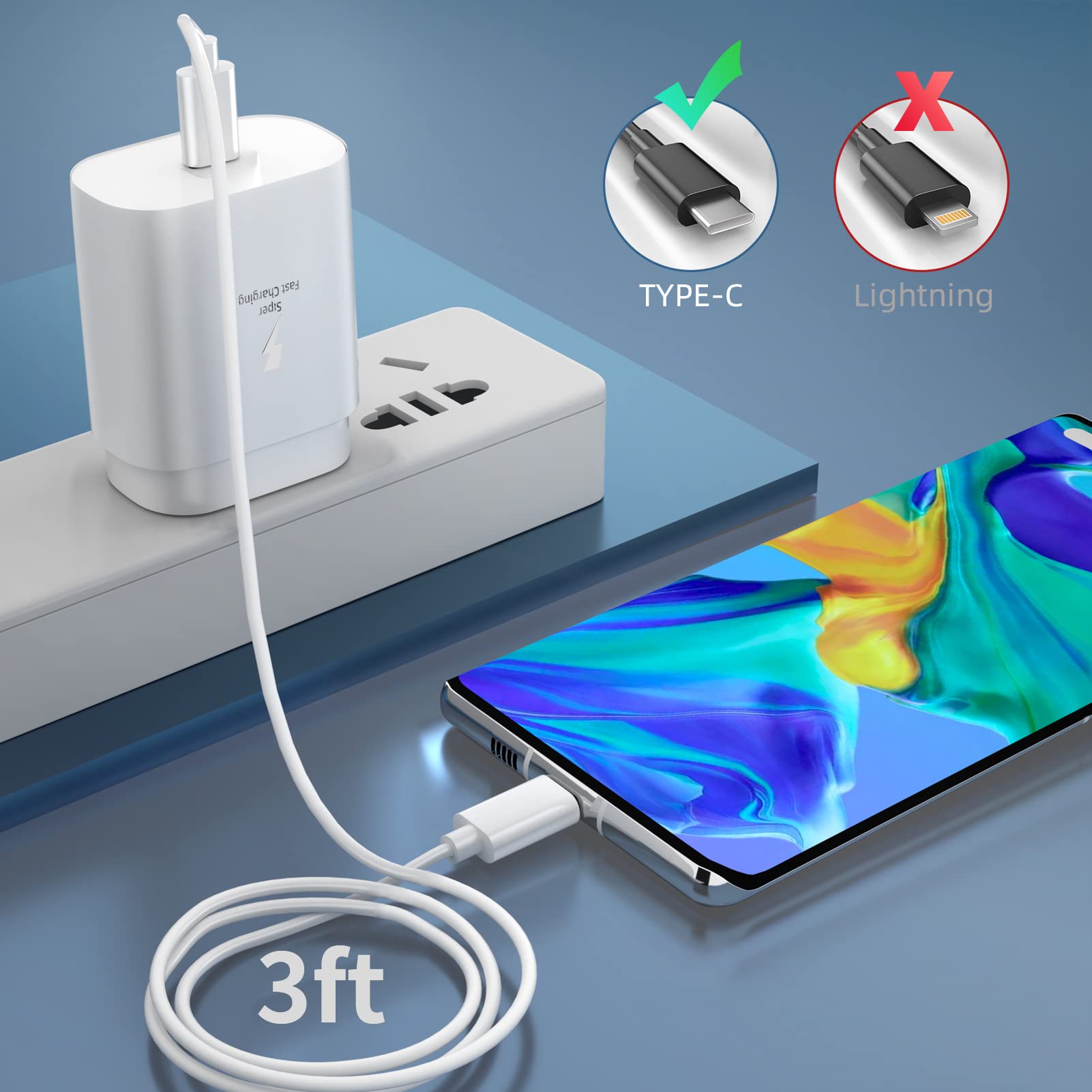 2-Pack 25W USB C Fast Charger with PD - Compatible with Samsung Galaxy S9/S10/S20/S21/Ultra/Plus, Pixel, LG & More - Wall Adapter & Power Cord for Quick Charging - Perfect for Home, Office & Travel