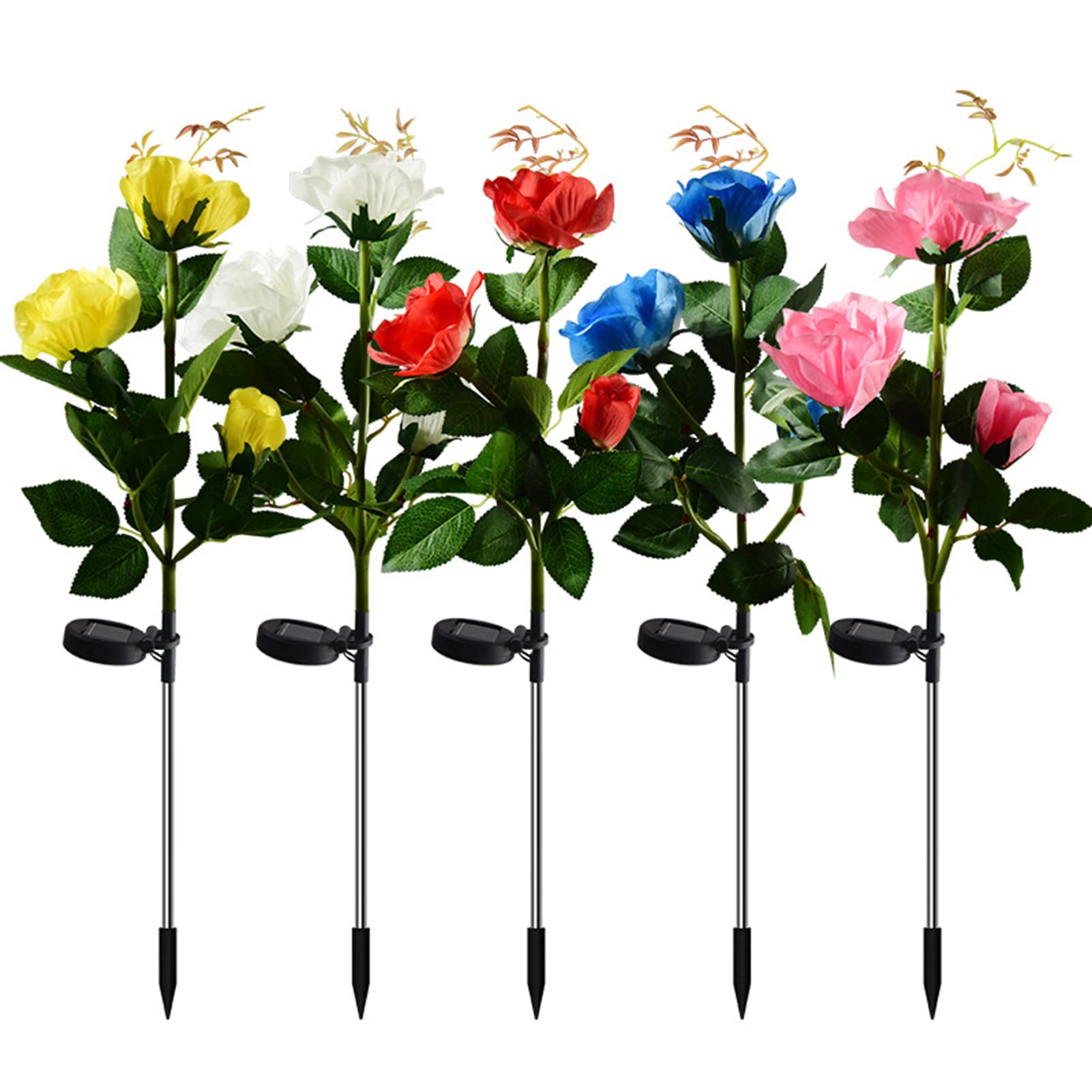 5pcs Solar Garden Lights Outdoor - Waterproof Solar Powered LED Flower Lights with 3 Bigger Blooms, Multicolor Landscape Lighting for Pathway, Yard, Fence, Wedding & Party Decor | Perfect for Outdoor Decorations, Garden Accents & Nighttime Illumination