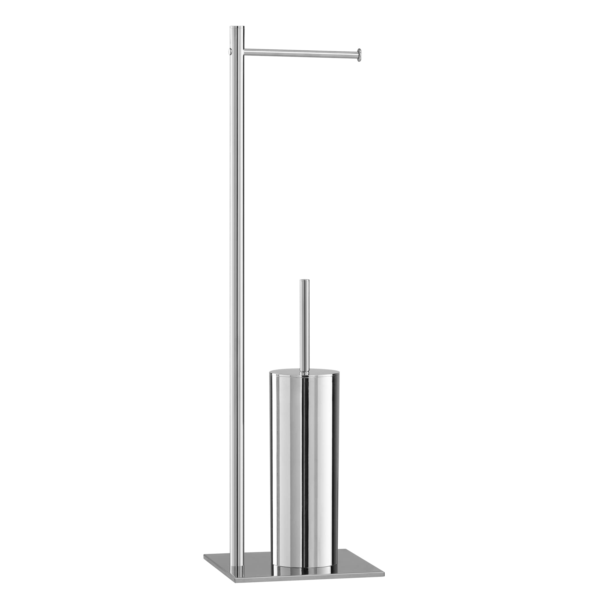 Stainless Steel Chrome Standing Toilet Paper Holder & Brush Stand - Bathroom Organizer for Modern Home Decor | Perfect for Small Spaces, Apartments & Guest Bathrooms