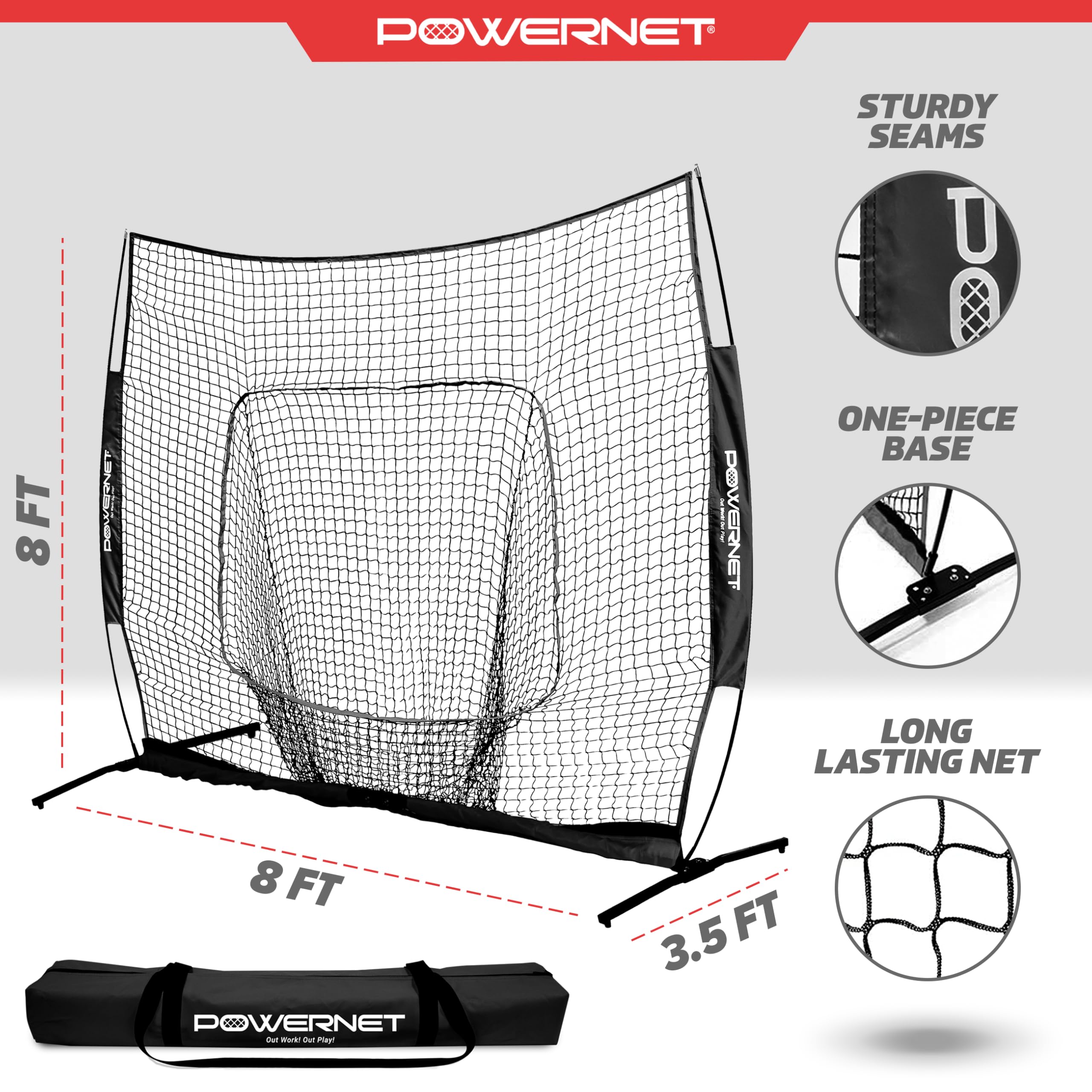 PowerNet Pro One Piece Softball & Baseball Training Net - Portable Hitting, Throwing & Pitching Practice Equipment with Carry Bag | Perfect for Backyard, Field & Team Drills