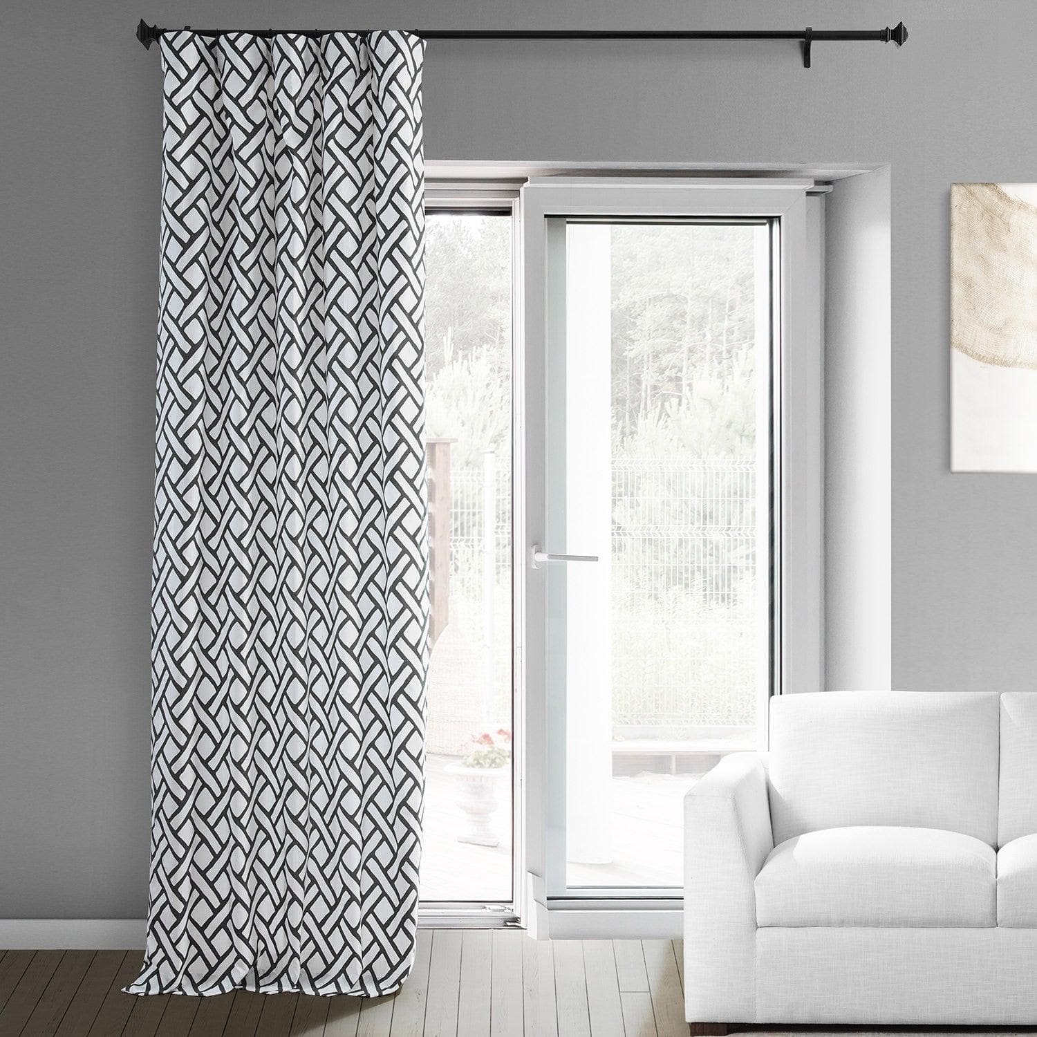 Black Geometric Printed Cotton Custom Curtains for Living Room & Bedroom - Modern Window Treatment for Home Decor