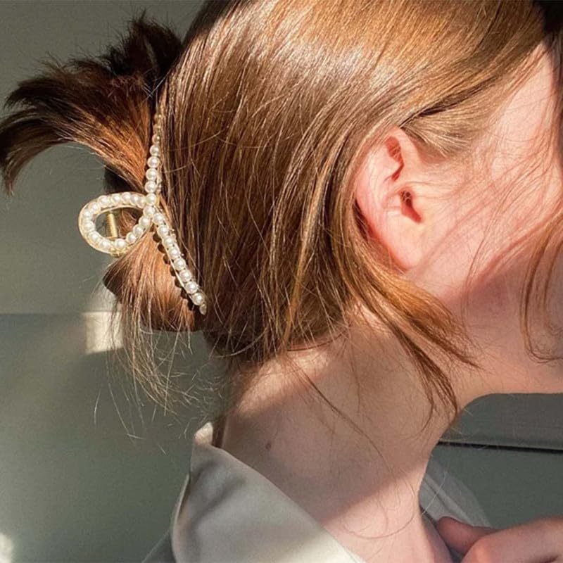 2 PCS Transparent Banana Jaw Pearl Hair Clips - Strong Hold Hair Claw Barrette for Women & Girls | Fashion Hair Accessories for Parties, Weddings & Everyday Styling