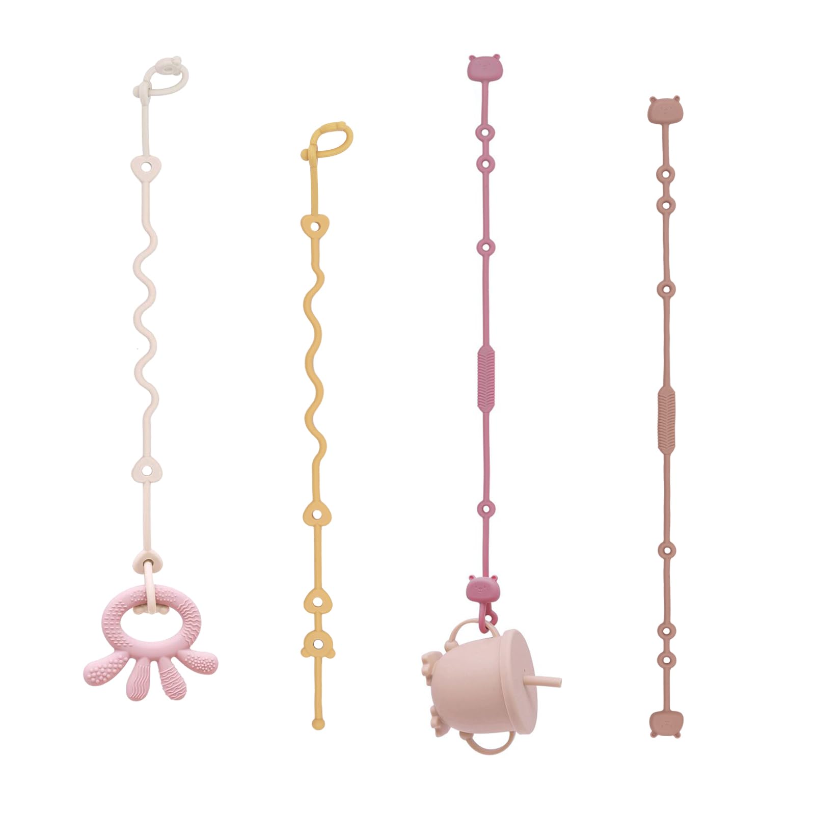 ALVABABY Silicone Pacifier Clips - BPA Free Baby Bottle Holder for High Chair & Car Seat - 4 Pack Bear Design - Perfect for Travel & On-the-Go Feeding