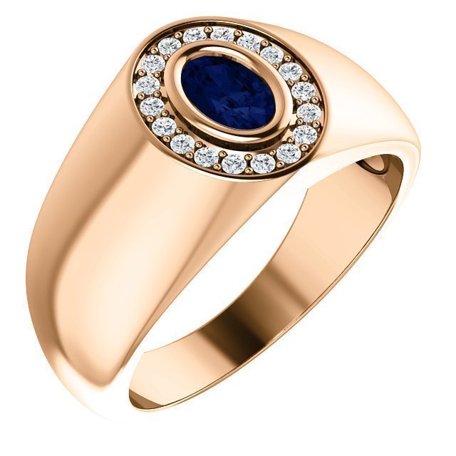 14K Gold Men's Oval Halo Ring with 0.70ct Sapphire & 0.18ctw Diamonds - Elegant Wedding Band, Anniversary Gift for Him, Engagement Jewelry