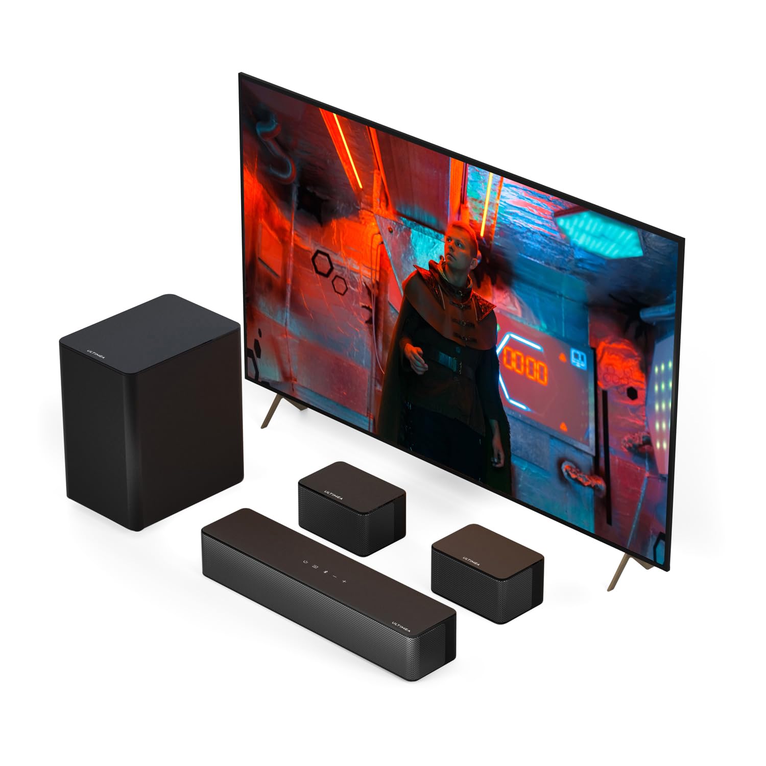 ULTIMEA D50 5.1 Channel Virtual Surround Soundbar System with Wireless Subwoofer & Rear Speakers - 320W Peak Power, Adjustable Bass, 3D Audio for Home Theater & TV Entertainment | Perfect for Movie Nights, Gaming & Music Listening