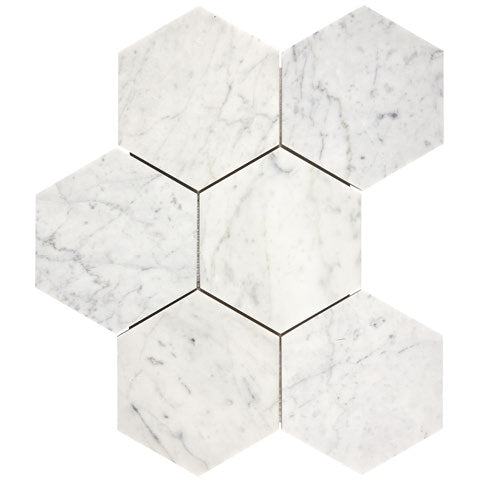 Premium Carrara White Gioia Marble 5-inch Hexagon Mosaic Tile - Perfect for Kitchen Backsplash, Bathroom Floor & Shower Wall Design