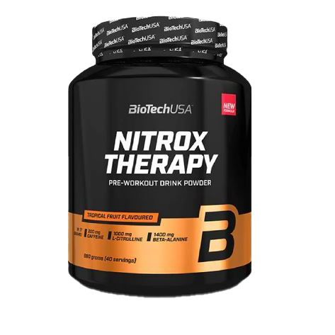BioTechUSA Nitrox Therapy Pre-Workout Powder - Tropical Fruit Flavor 680g for Energy & Muscle Performance | Gym, Bodybuilding & Fitness Supplements