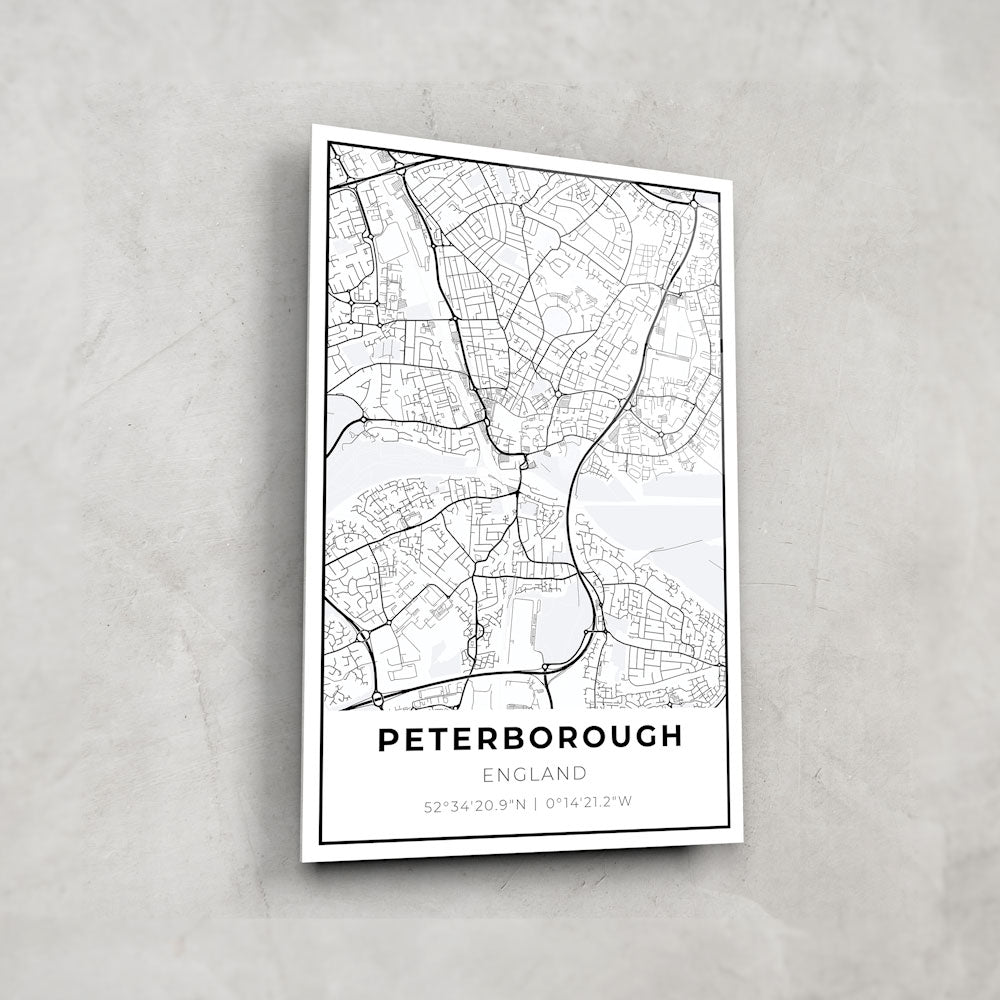 Peterborough Map Glass Wall Art - Premium Framed Home Decor for Living Room, Office & Gifts - Vintage Style City Map Print