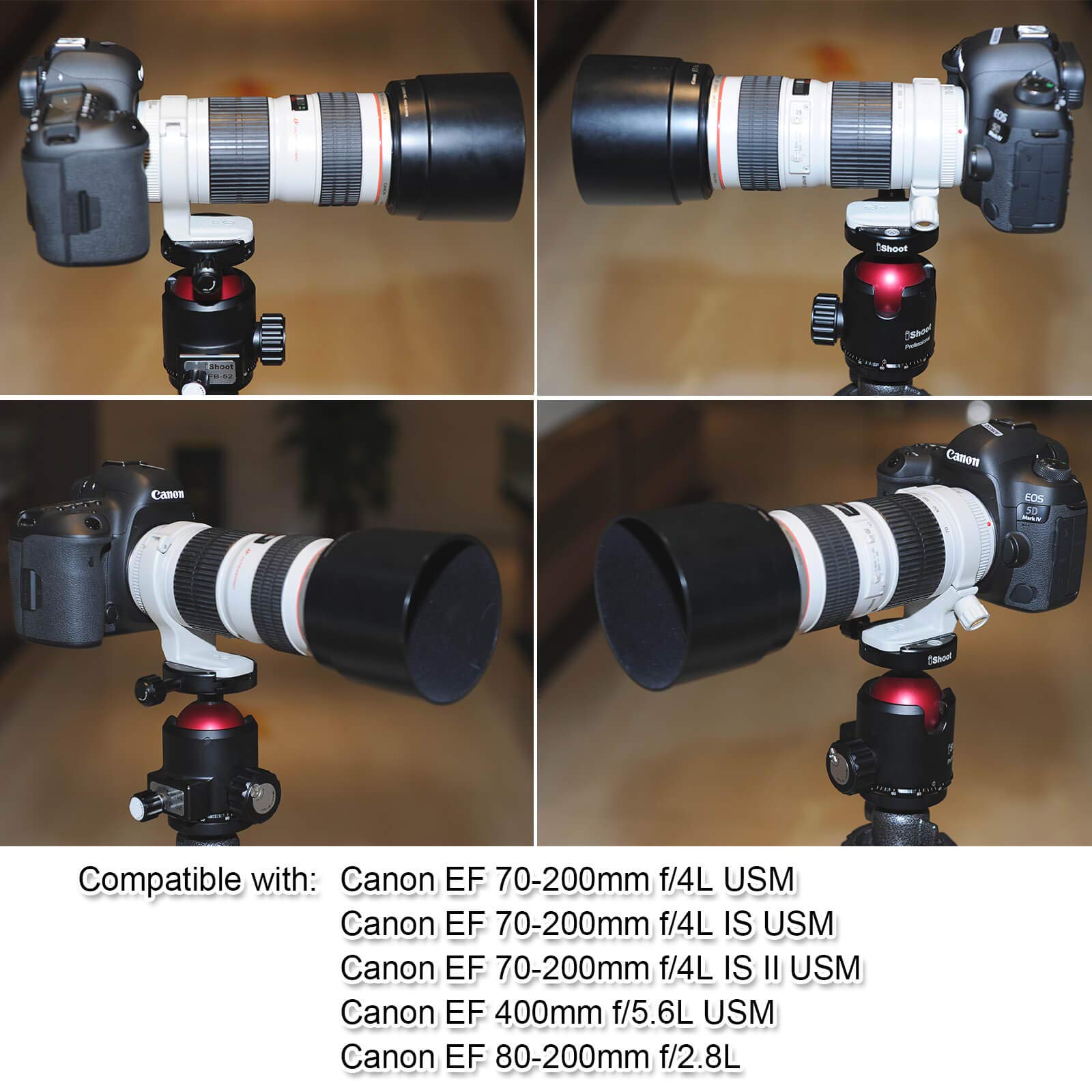 iShoot 65.5mm Tripod Mount Ring Lens Collar Support for Canon EF 70-200mm f/4L USM, 80-200mm f/2.8L & 400mm f/5.6L - Arca-Swiss Quick Release Plate Compatible with Tripod Ball Head - Perfect for Wildlife Photography, Sports Shooting & Travel Videography