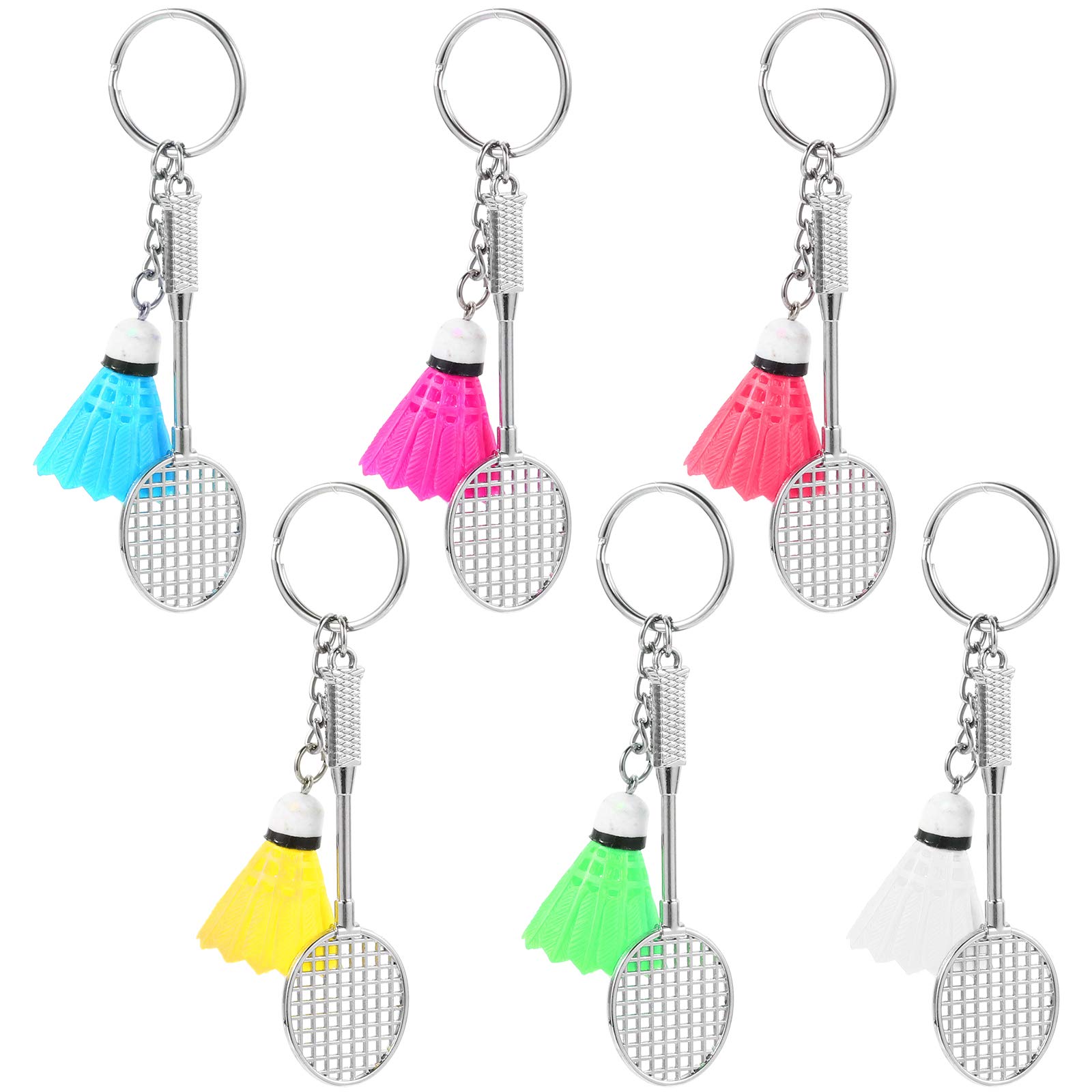 Amosfun 6pcs Creative Badminton Pendant Keychains for Women - Lovely Alloy Key Rings in Assorted Colors - Perfect for Sports Enthusiasts & Gift Giving