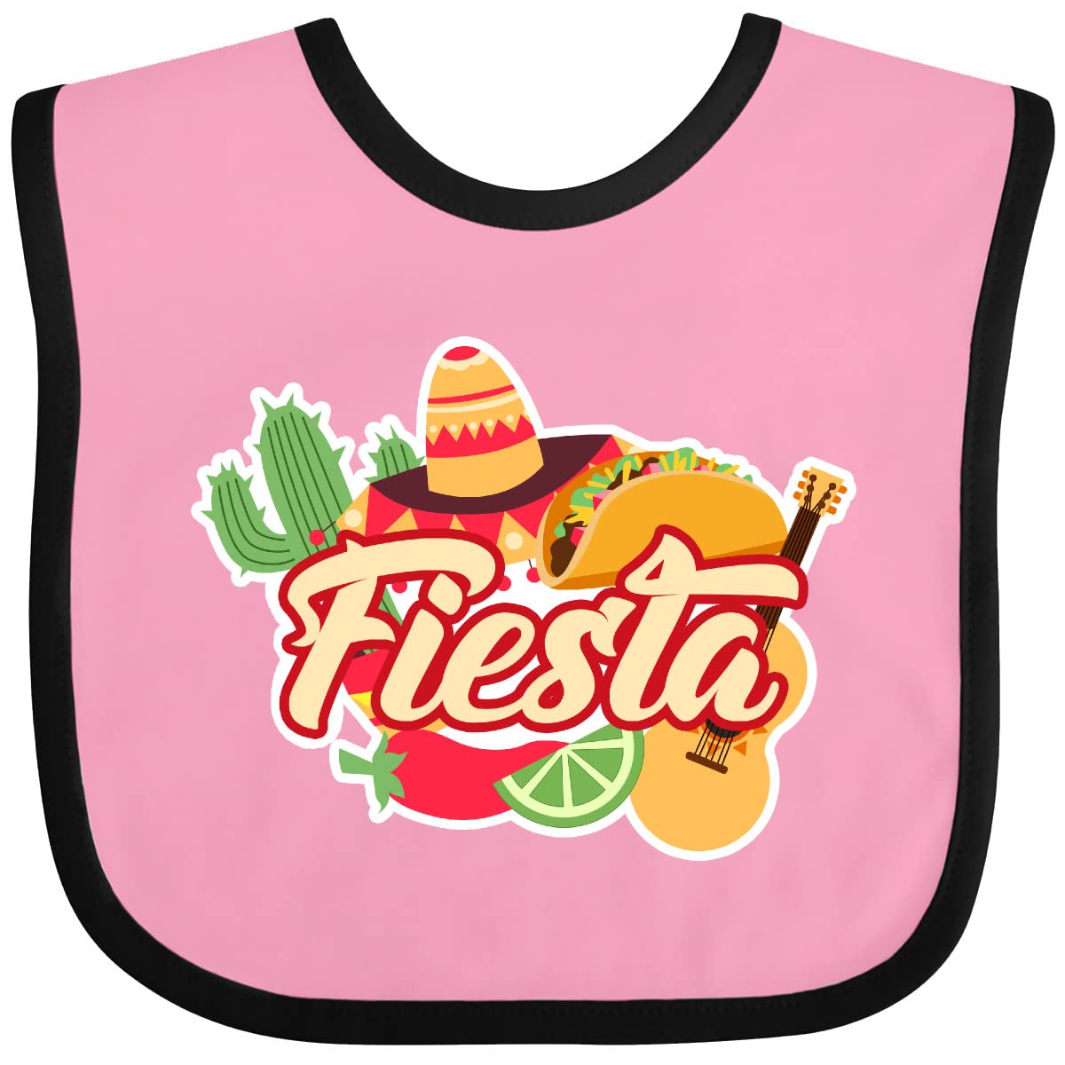 Inktastic Fiesta Baby Bib with Sombrero, Taco, Cactus, Lime, Red Pepper & Guitar - Soft Cotton Drool Bib for Infants - Perfect for Mexican Themed Parties, Cinco de Mayo & Taco Tuesday Celebrations