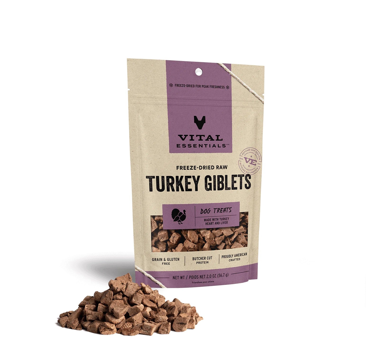 Vital Essentials Freeze Dried Turkey Giblets Dog Treats - Natural Protein Snacks for Training, Rewards & Digestive Health