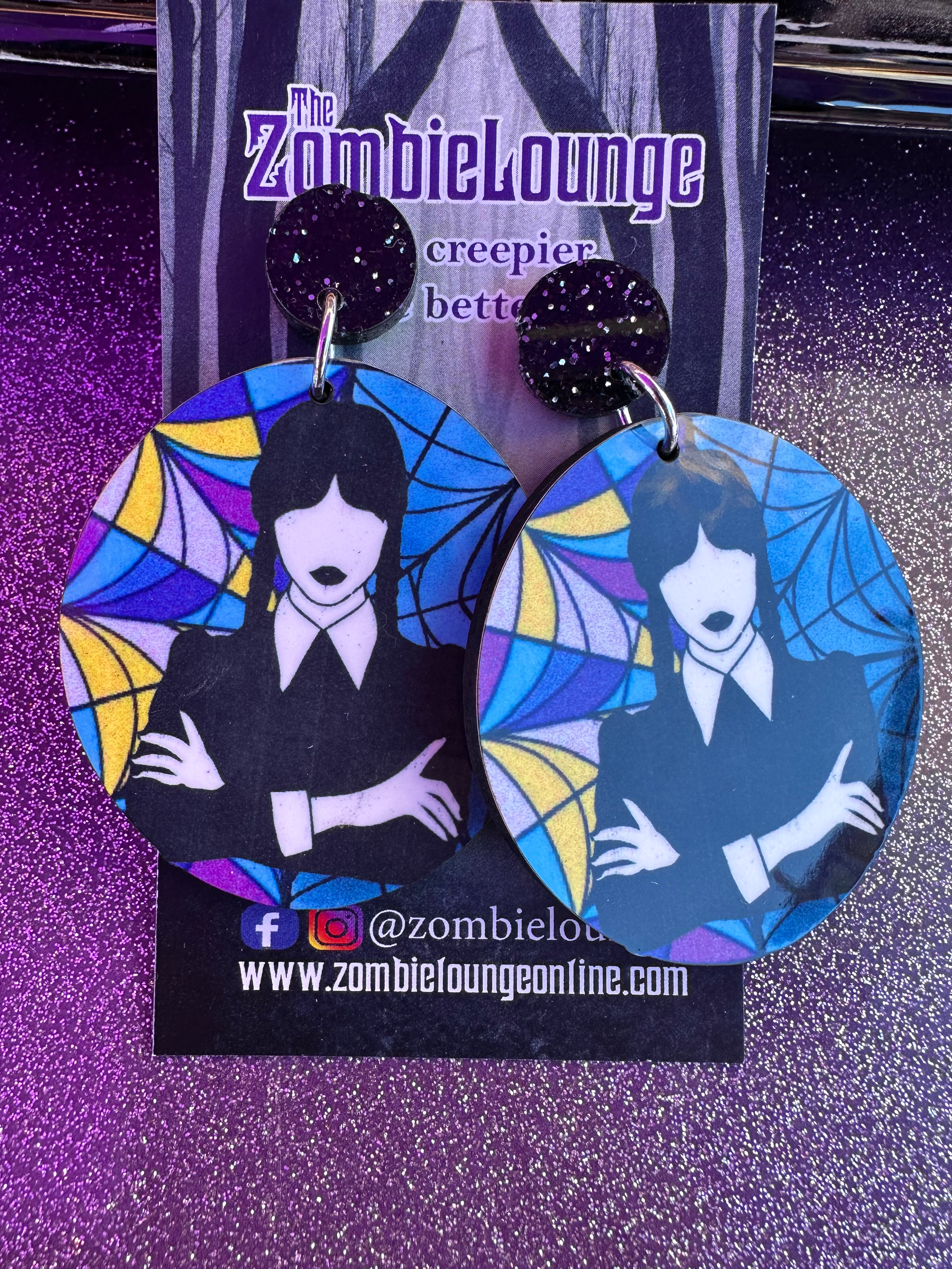 Handmade Wednesday Stained Glass Earrings - Unique Gothic Jewelry for Women, Perfect for Halloween, Cosplay & Dark Aesthetic Outfits