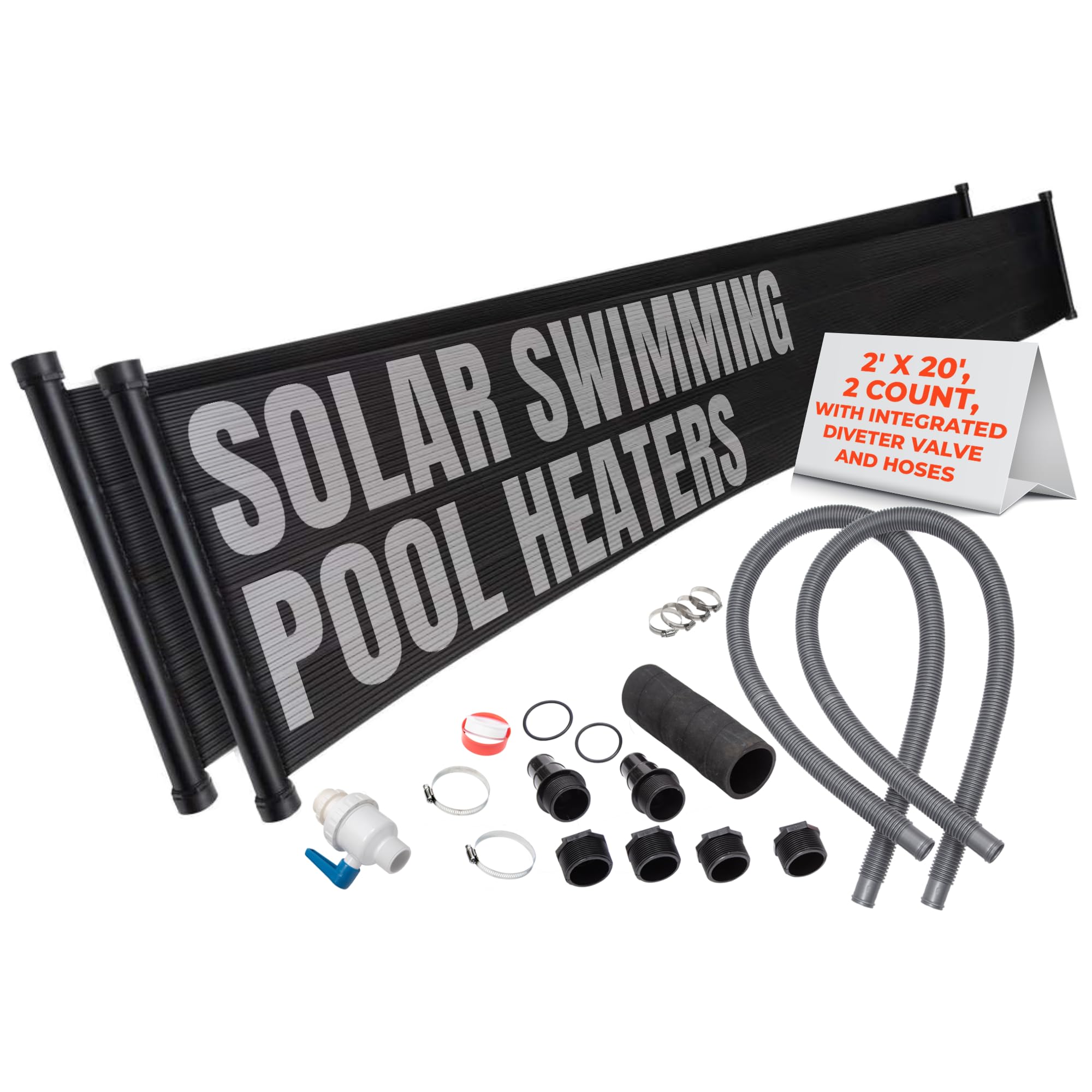 SunQuest Solar Pool Heater for Above Ground Pools - 80 sq. Ft MAX-Flow Solar Panels with Bypass Valve & Hose Adapters - Energy Efficient Swimming Pool Heating System - Perfect for Backyard, Family Gatherings & Summer Fun