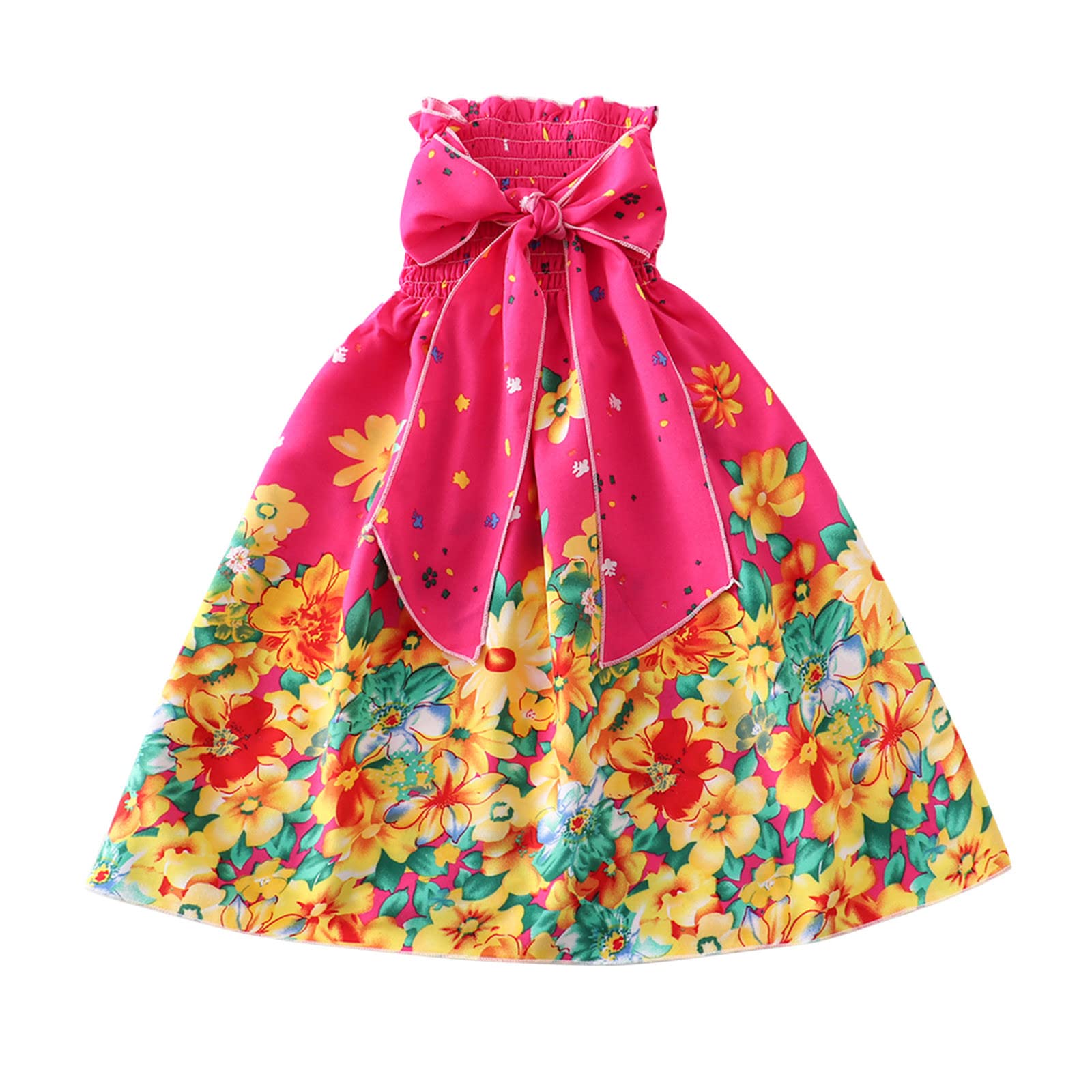 Bohemian Floral Toddler Girls Sleeveless Dress with Bowknot - Strappy Beach Princess Dress for Casual Wear & Summer Outings