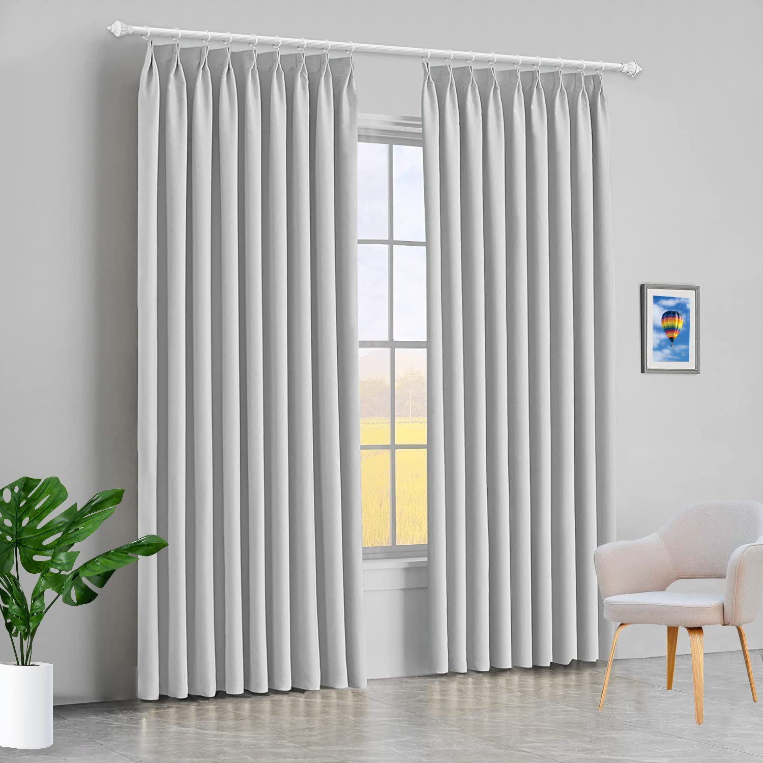Blackout Double Pinch Pleated Extra Wide Curtains for Living Room & Patio - 84x108 Inch Sliding Door Drapes (Light Grey Solid, 1 Panel) - Perfect for Privacy, Light Control & Home Decor