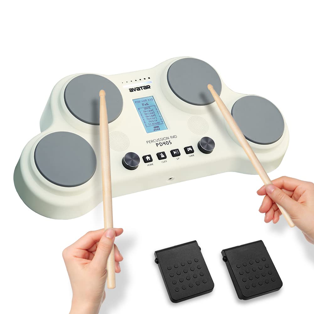 PD405 Electric Drum Pad - Portable Tabletop Electronic Drum Set with 163 Sounds, Coaching & Game Modes, 2 Pedals & Drum Sticks Included - Perfect for Beginners, Home Practice & Christmas Gifts (Ideal for Small Spaces & Travel)