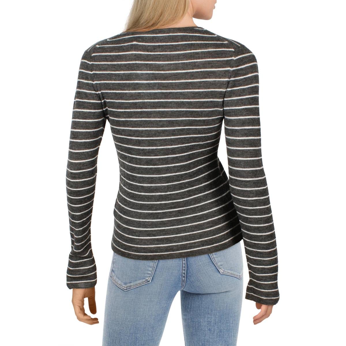Vince Women's Gray Wool Striped Crewneck Sweater - Soft & Warm Winter Pullover for Casual Outfits & Office Wear | Size M