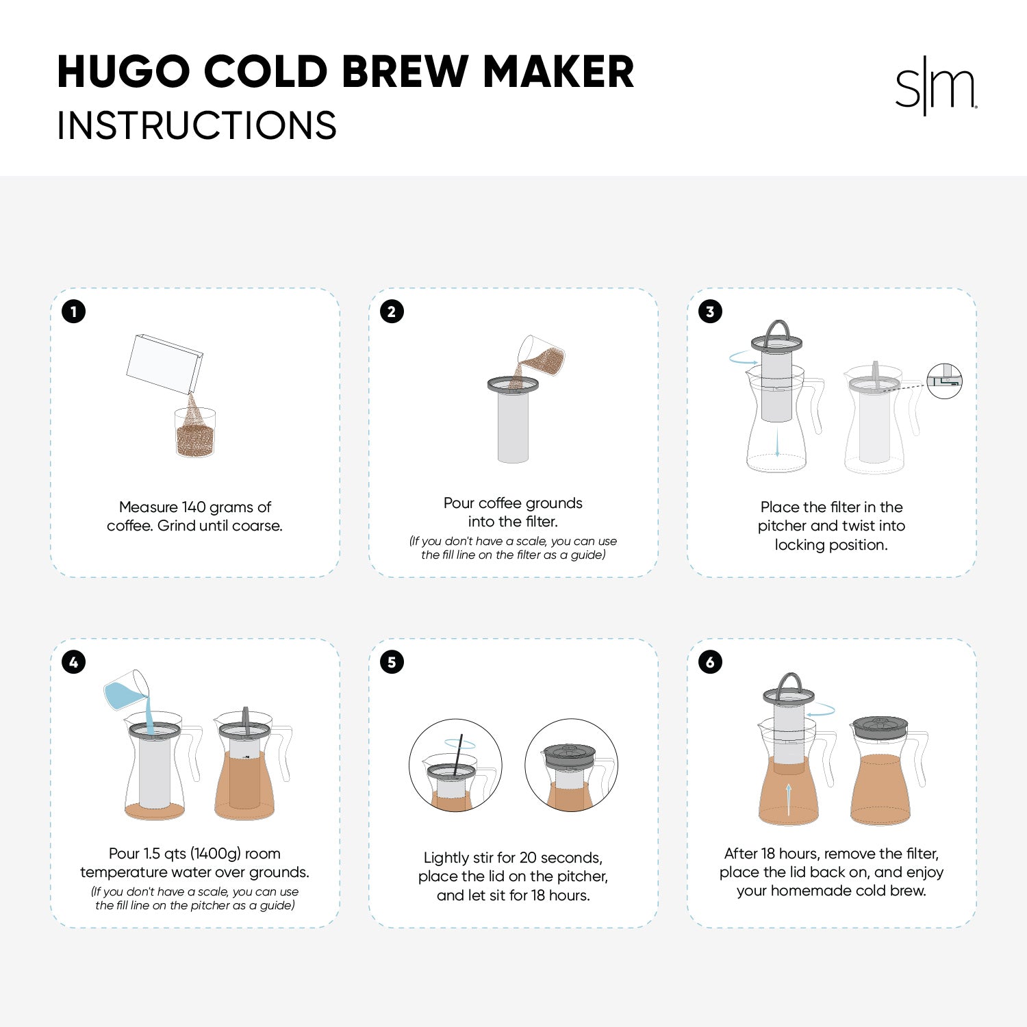 Premium Hugo Cold Brew Maker - Iced Coffee Maker with Glass Carafe & Stainless Steel Filter - Perfect for Home, Office & Outdoor Use