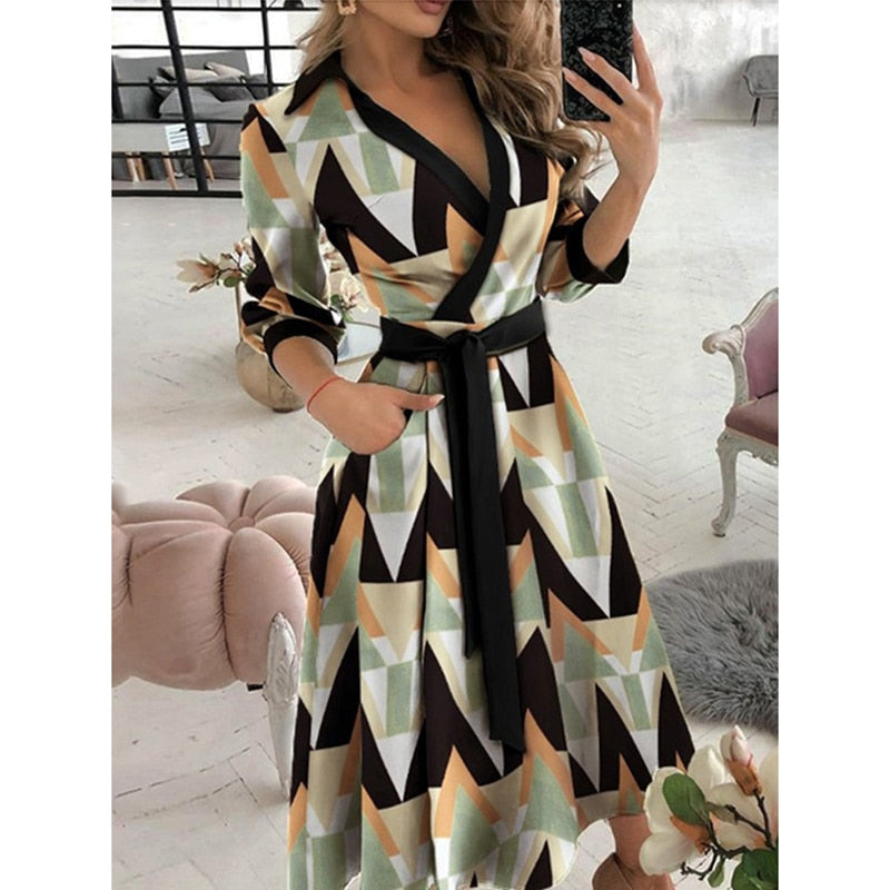 Women's Long Sleeve Casual Dress with Pockets - Comfortable Everyday Wear for Work, Outings & Date Nights