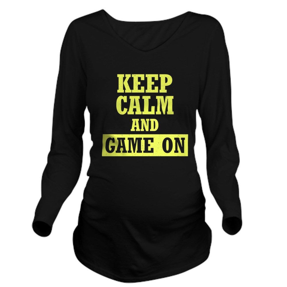 Keep Calm and Game On Long Sleeve Maternity T-Shirt for Pregnant Gamers - Comfortable Pregnancy Tee for Casual Wear & Gaming Enthusiasts