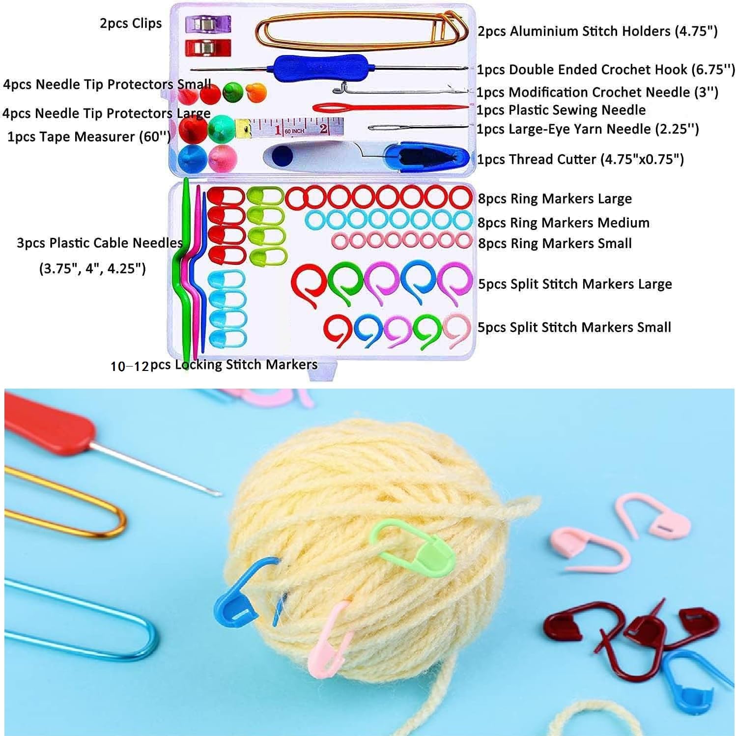ELINKA Complete Knitting Kit with Needles, Hooks, Stitch Markers & Storage Case - Perfect for Beginners & Advanced Knitters - DIY Yarn Craft, Crochet & Handmade Projects