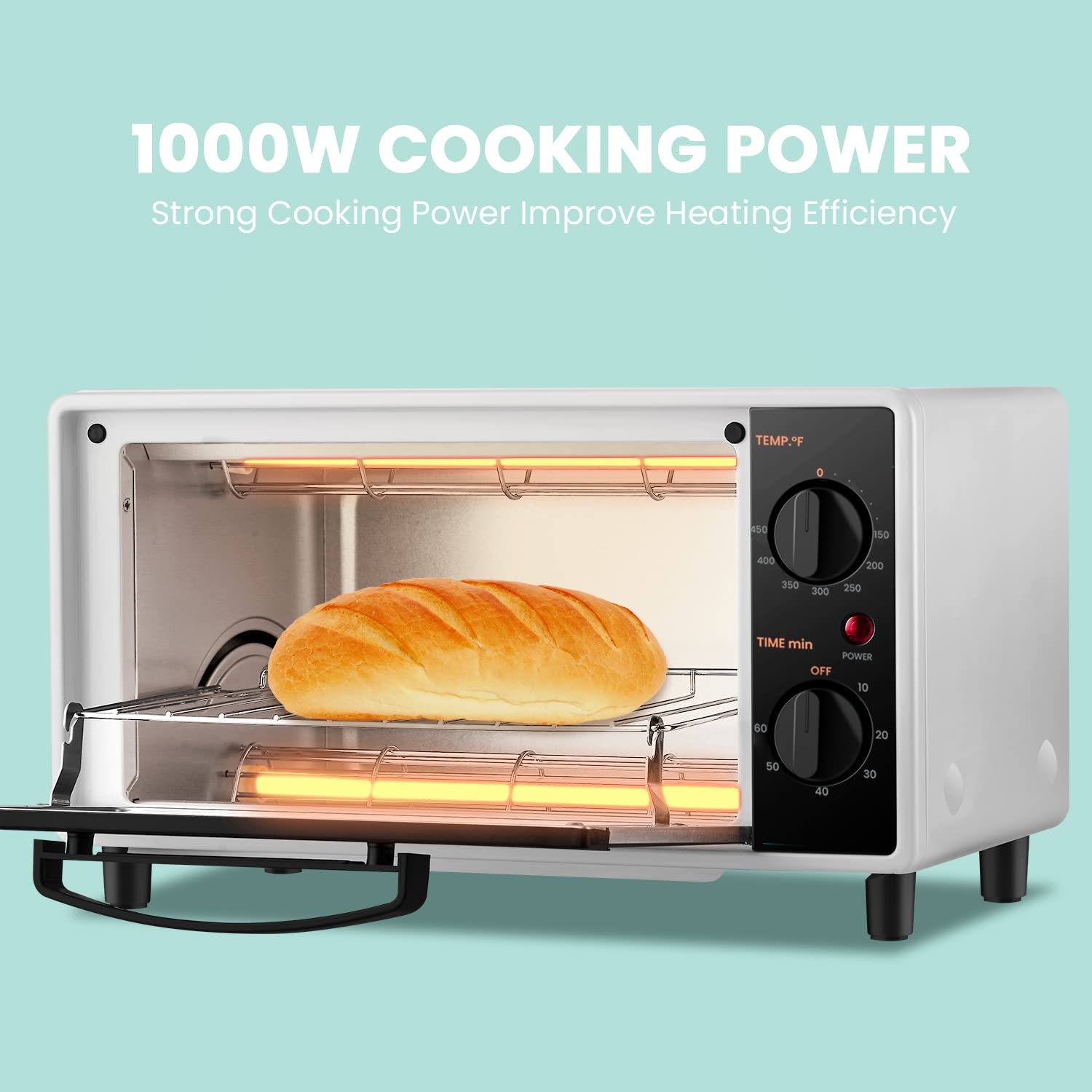 COMFEE' Mini 2-Slice Toaster Oven - 1000W Countertop Toaster with Timer, 2 Easy-Control Knobs for Baking, Broiling & Toasting - Compact Black/White Design for Small Kitchens, Dorms & Office Break Rooms (CO-B08AA(BK))