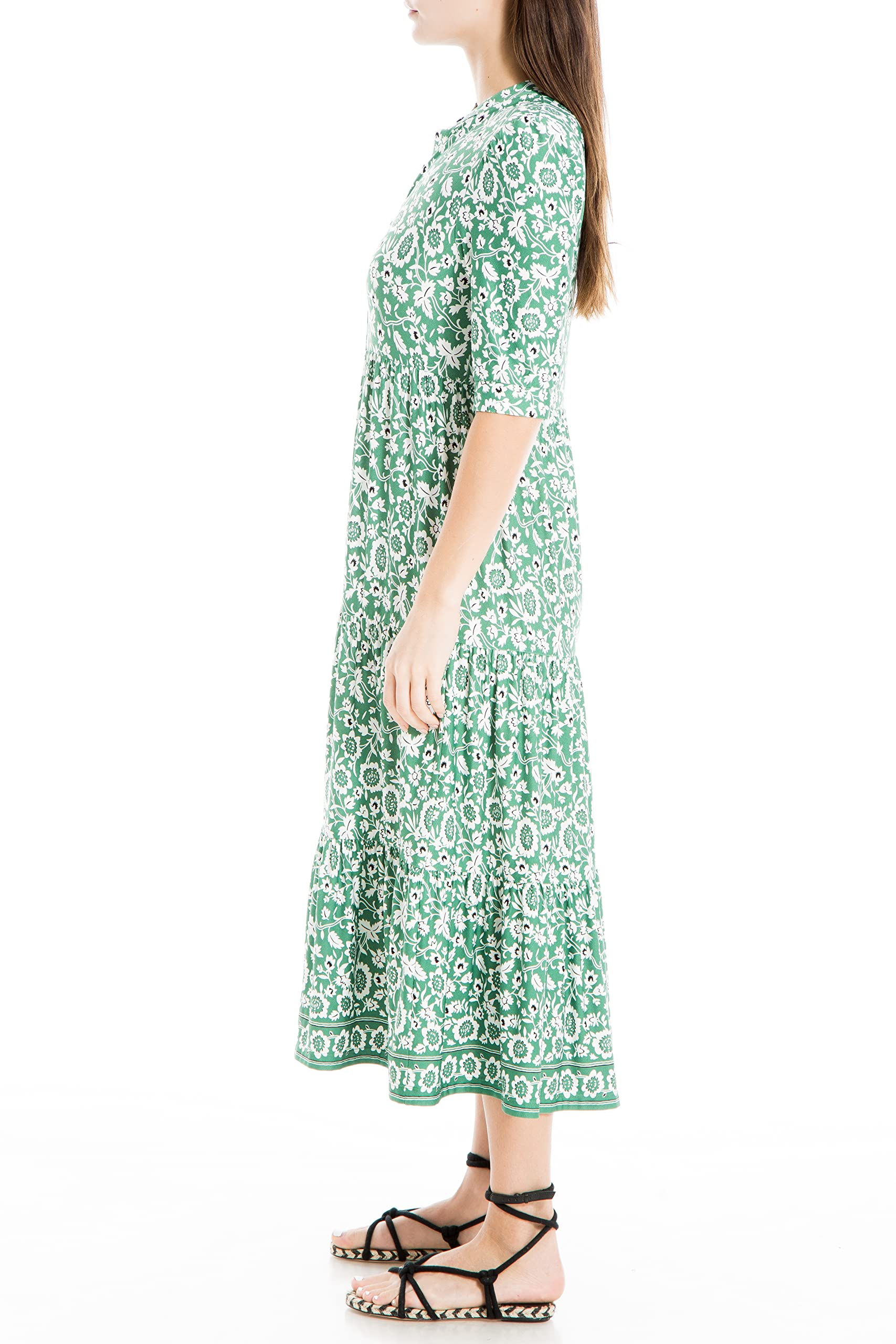 Max Studio Women's Jersey Elbow Cuffed Sleeve Midi Dress - Comfortable Stretchy Casual Dress for Work, Date Night & Summer Outings