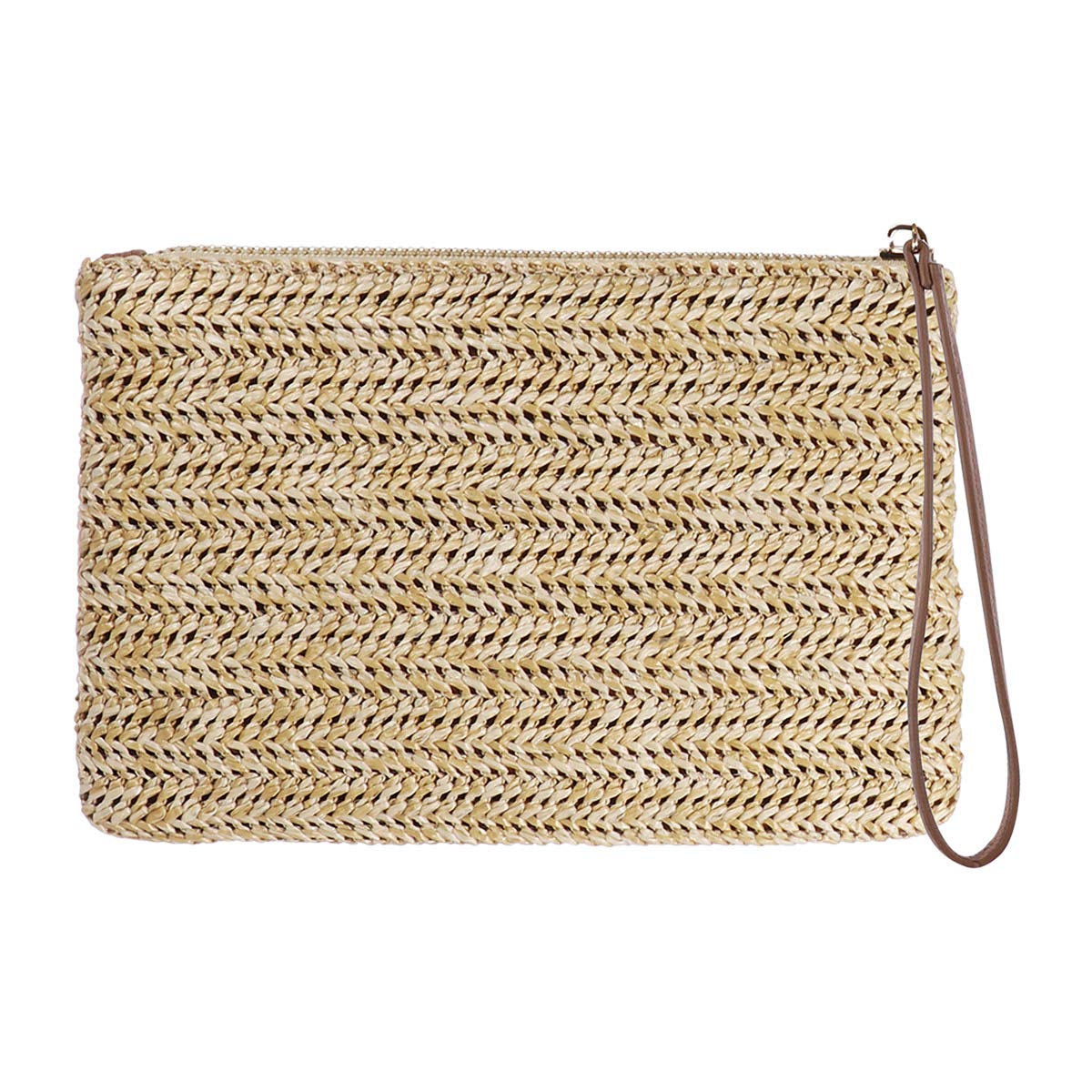 Bohemian Straw Clutch Bag with Zipper - Women's Wristlet Handbag for Summer Beach, Travel & Date Night | Eco-Friendly Woven Straw Purse for Women & Girls