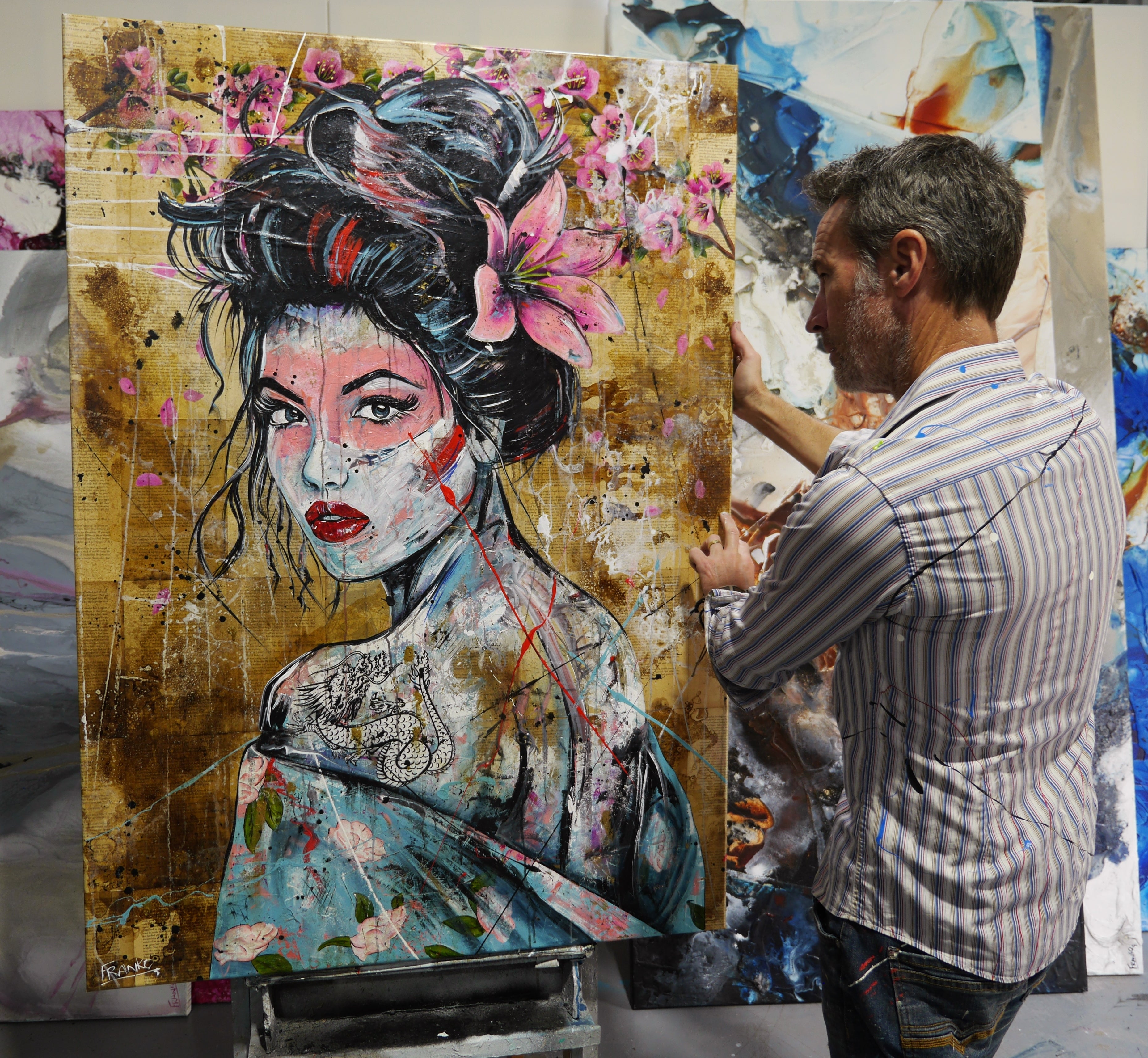 140cm x 100cm Japanese Geisha Abstract Realism Canvas Art Painting - Wall Decor for Living Room, Bedroom, Office & Book Club
