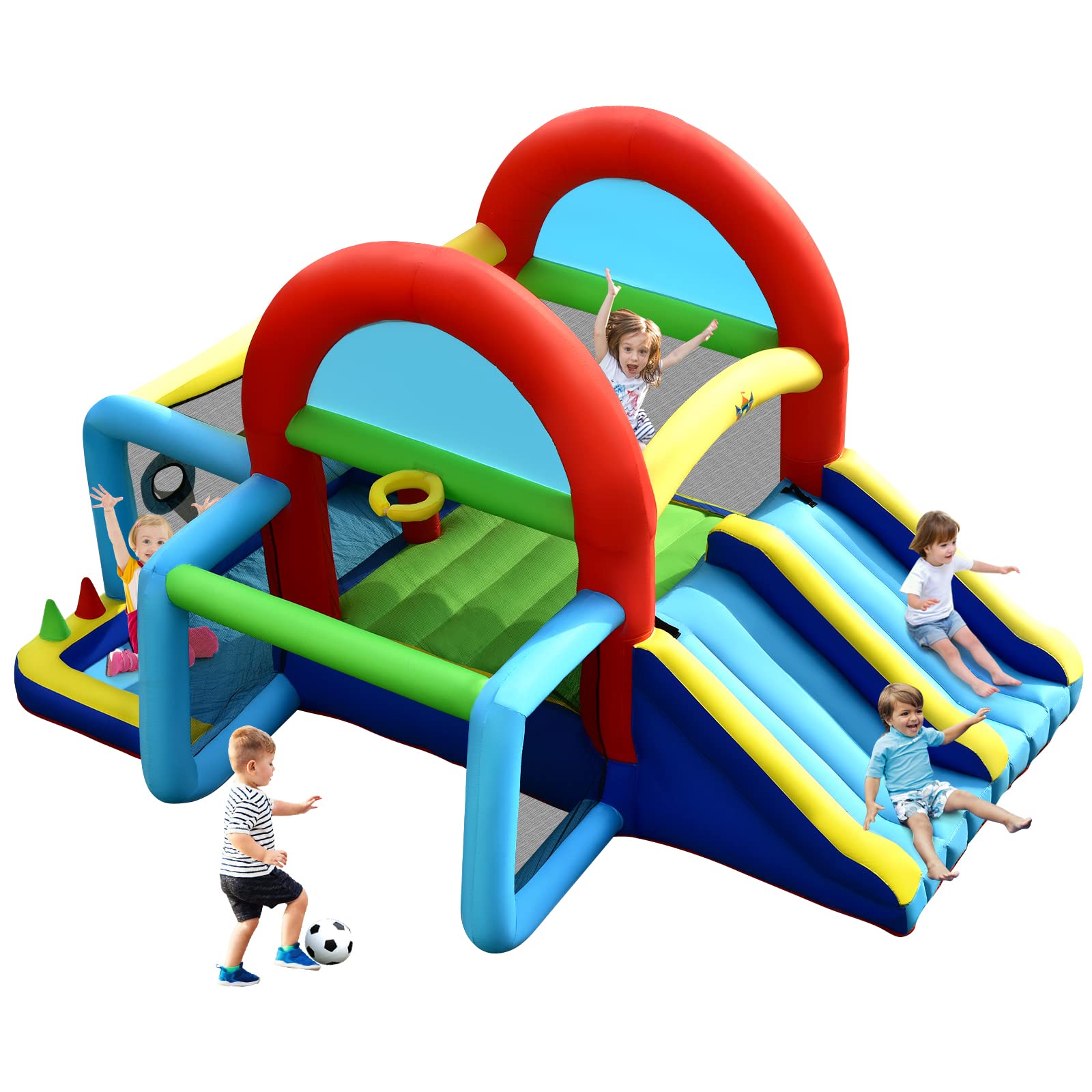 BOUNTECH 8-in-1 Inflatable Bounce House with Ball Pit - Kids Indoor/Outdoor Bouncy Castle for Birthday Parties, Family Fun - Includes Canopy & Obstacles - Perfect for Backyard Play, Summer Gatherings & Toddler Entertainment