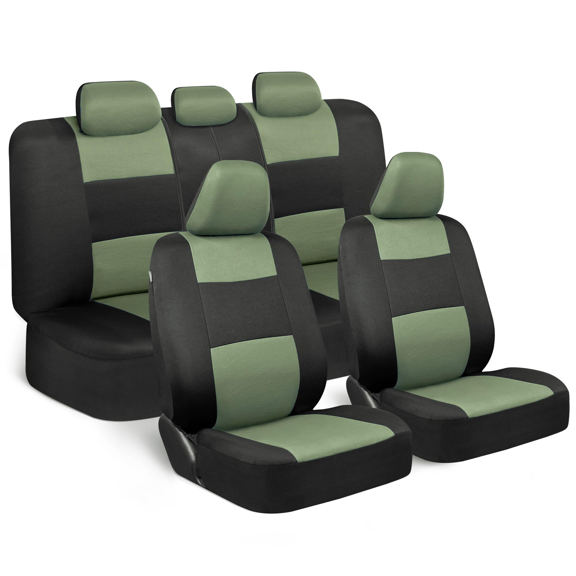 BDK PolyPro Car Seat Covers Full Set - Green on Black Split Bench Seat Covers for Cars, Trucks & SUVs | Easy Installation | Front & Rear Protection | Perfect for Daily Commute, Road Trips & Family Travel
