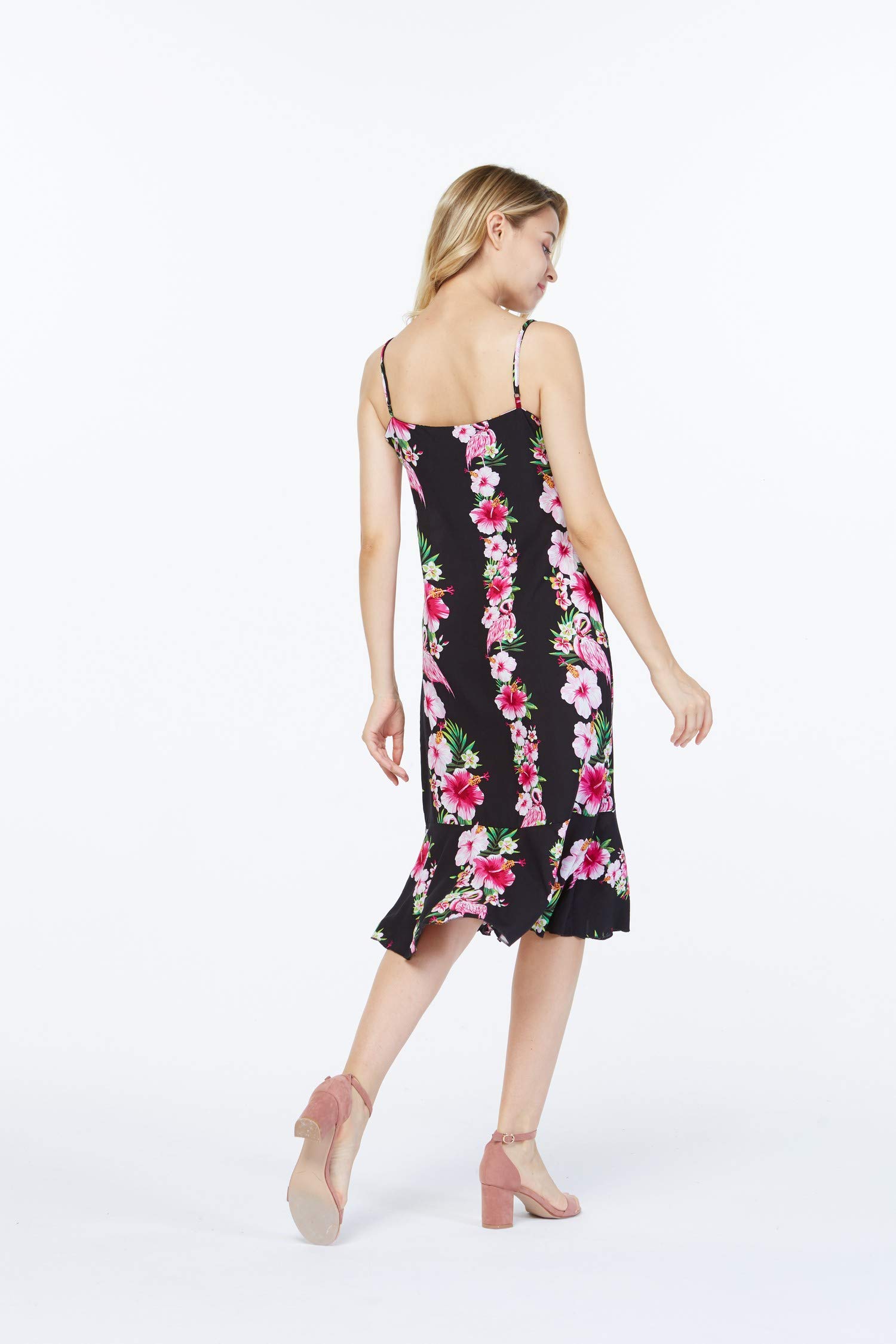 Hawaiian Mermaid Ruffle Dress for Women - Pink & Black Hibiscus Vine Print - Tropical Beach Party, Vacation, Summer Outfit