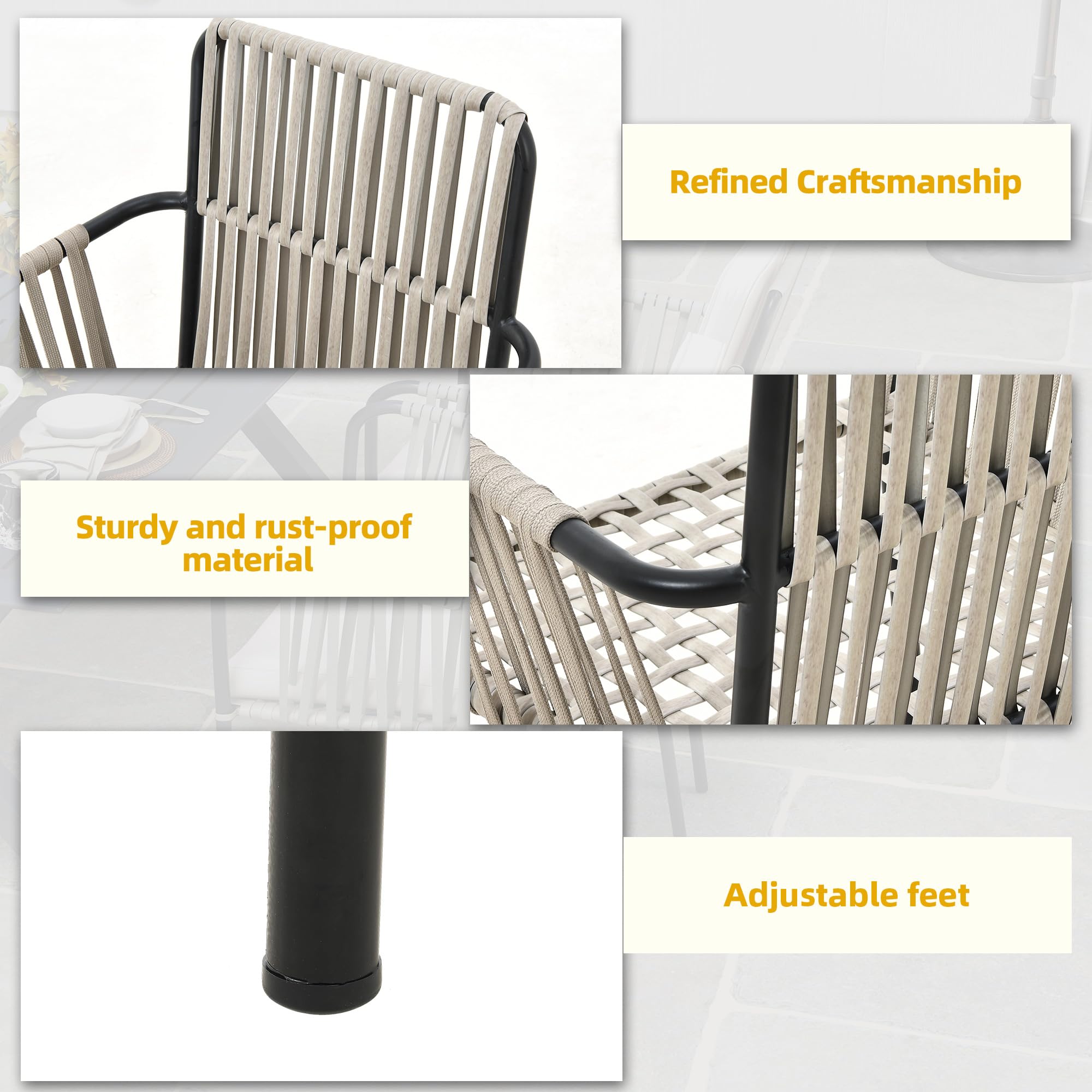 DWVO 2-Piece Outdoor Patio Dining Chairs Set with Arms & Cushions - Durable Rope & Rattan Design for Garden, Porch, Backyard, Poolside, Balcony - Weather-Resistant Grey Furniture for Relaxing & Entertaining