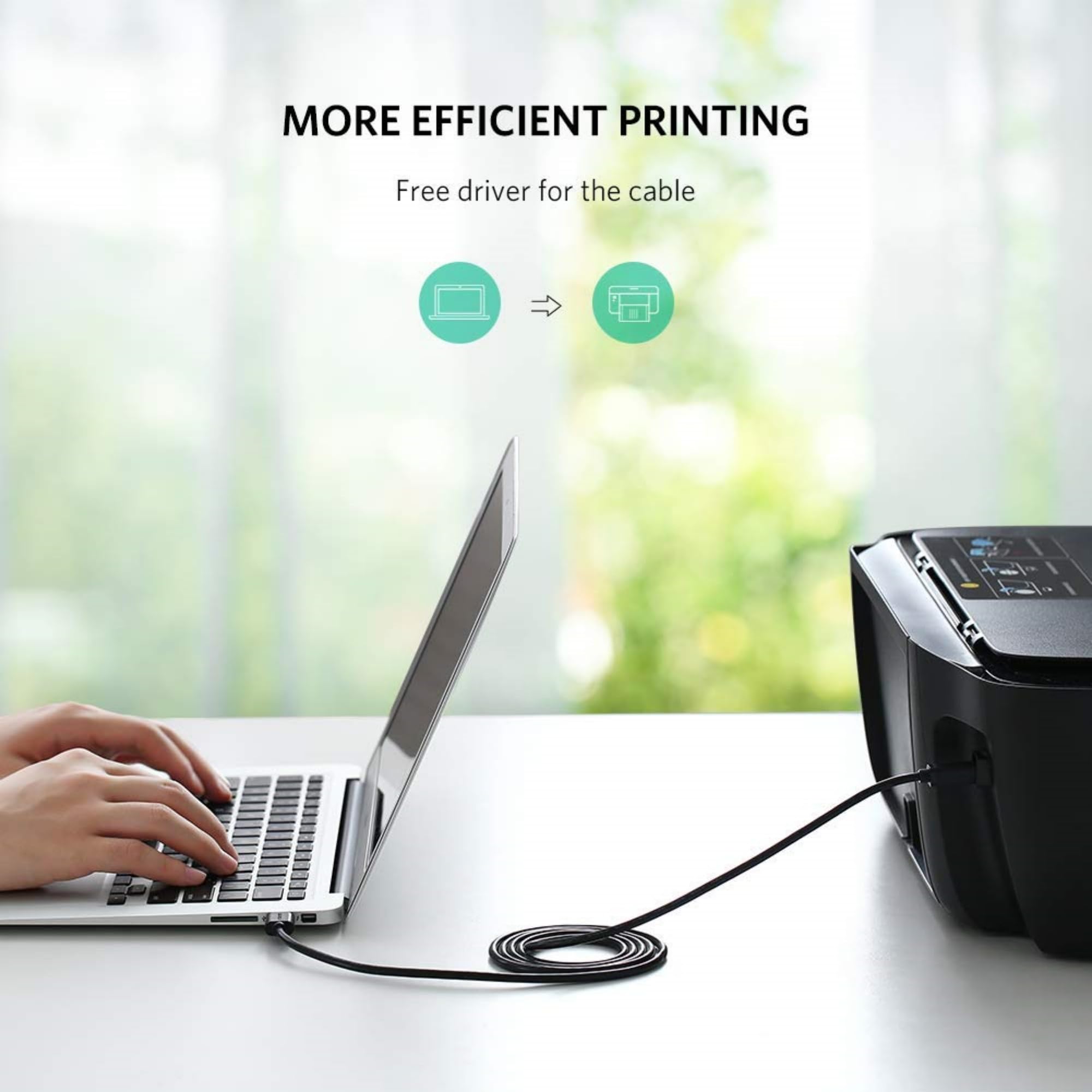 6Ft USB 2.0 Printer Cable for Epson, HP, Canon, Samsung - High-Speed Compatible with OfficeJet, LaserJet, Envy, Expression Home XP-320, Brother Printers & Silhouette Cameo Scanners - Perfect for Home Office & Small Business Printing Needs