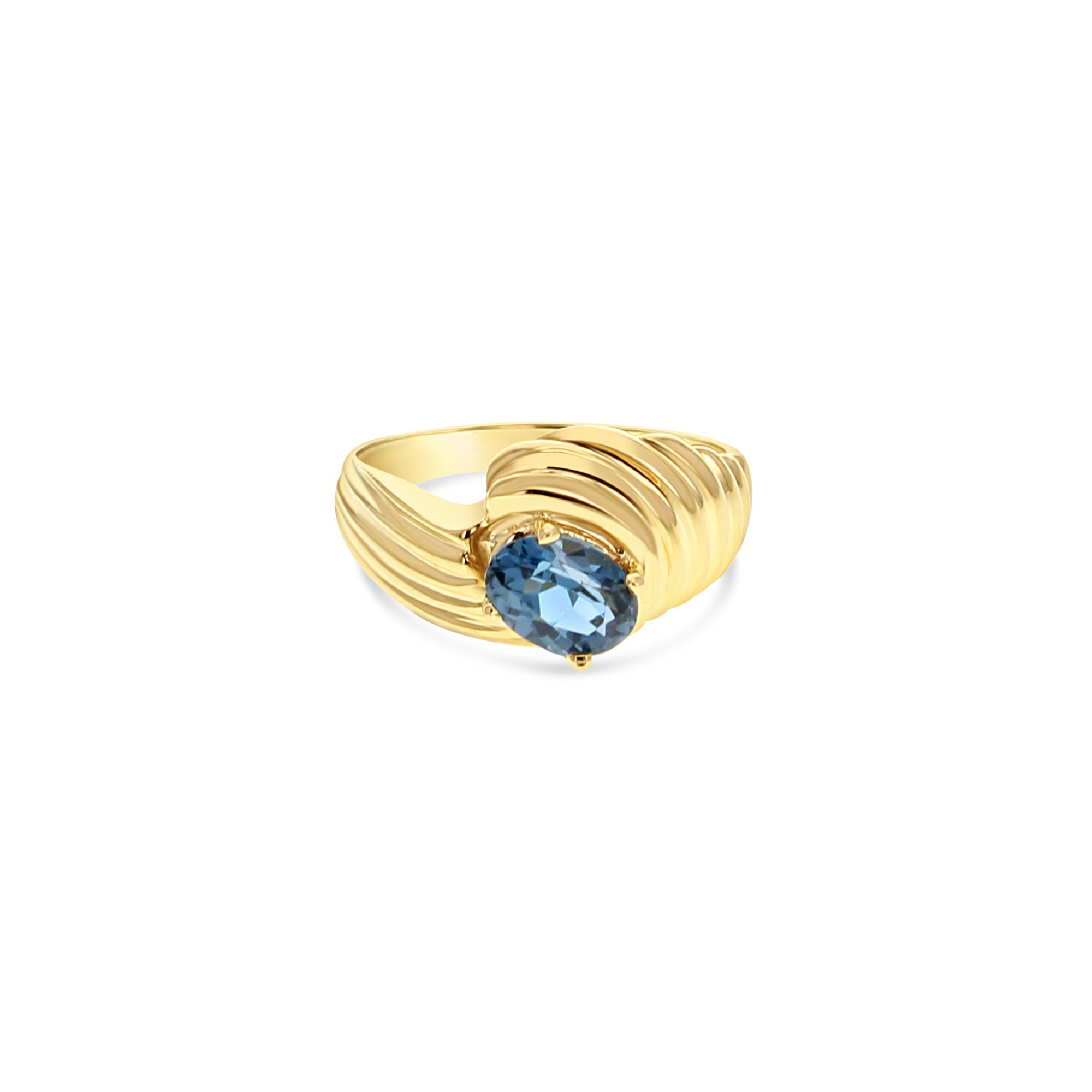 14K Yellow Gold Oval London Blue Topaz Ring - Elegant Birthstone Jewelry for Women, Perfect for Engagement, Anniversary & Special Occasions