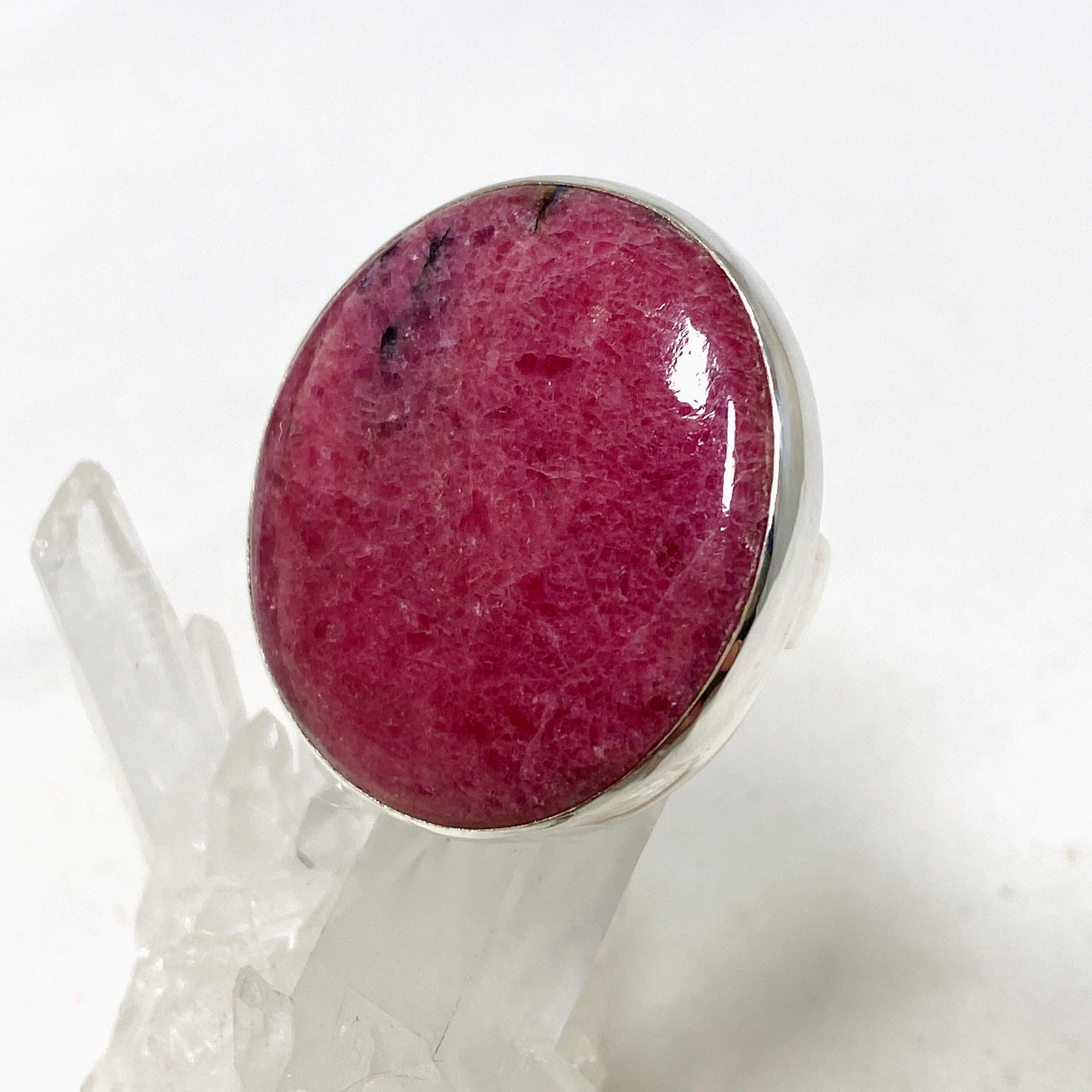 Rhodonite Round Ring Size 11 - Natural Pink Stone Jewelry for Women, Handmade Sterling Silver Band (KRGJ3207) | Perfect for Gifts, Weddings & Everyday Wear